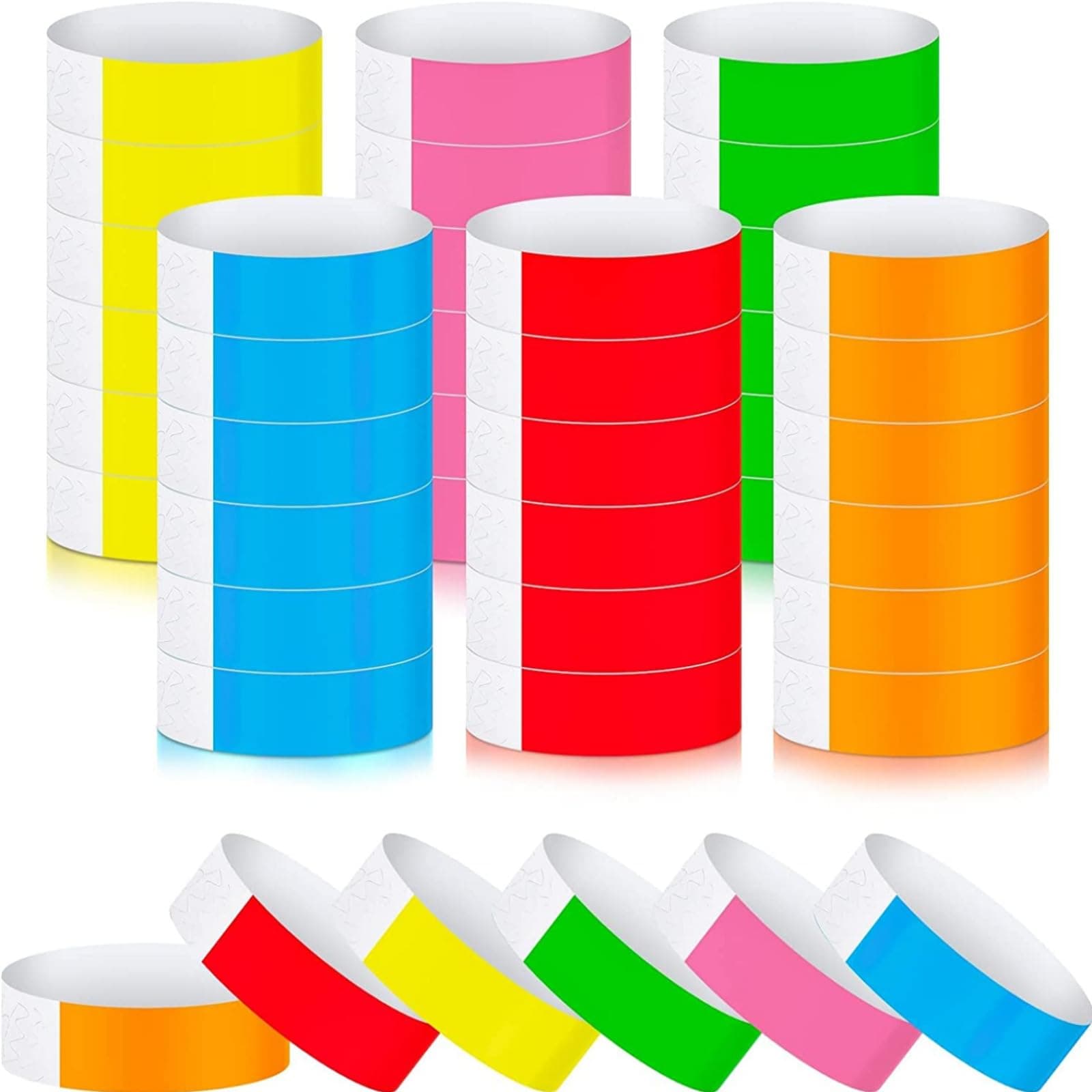 Paper Wristbands Neon Wrist Bands Waterproof Hand Bands for Events Lightweight Concert Wristbands Neon Colored Adhesive Wristbands for Party 300 Pieces (Red, Green, Yellow, Pink, Blue, Orange)