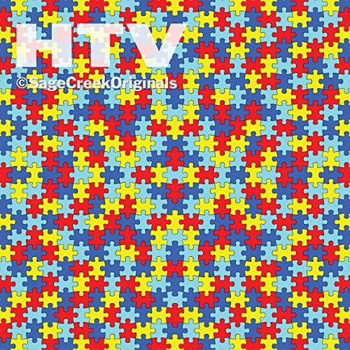 2-Sheets Autism Awareness Puzzle Piece Pattern HTV, 12" x 12" Printed Heat Transfer Vinyl, SCO4539B