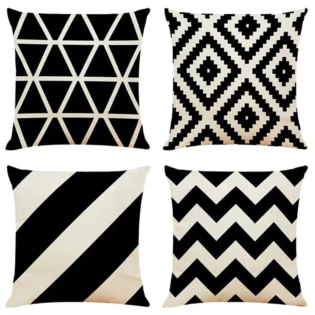 OYIMUA Set of 4 Boho Decorative Cushion Covers Black 20x20 inches Linen Geometric Throw Pillow Covers 50cm x 50cm Square Pillowcases for Outdoor Furniture Garden Living Room Sofa Farmhouse Decor