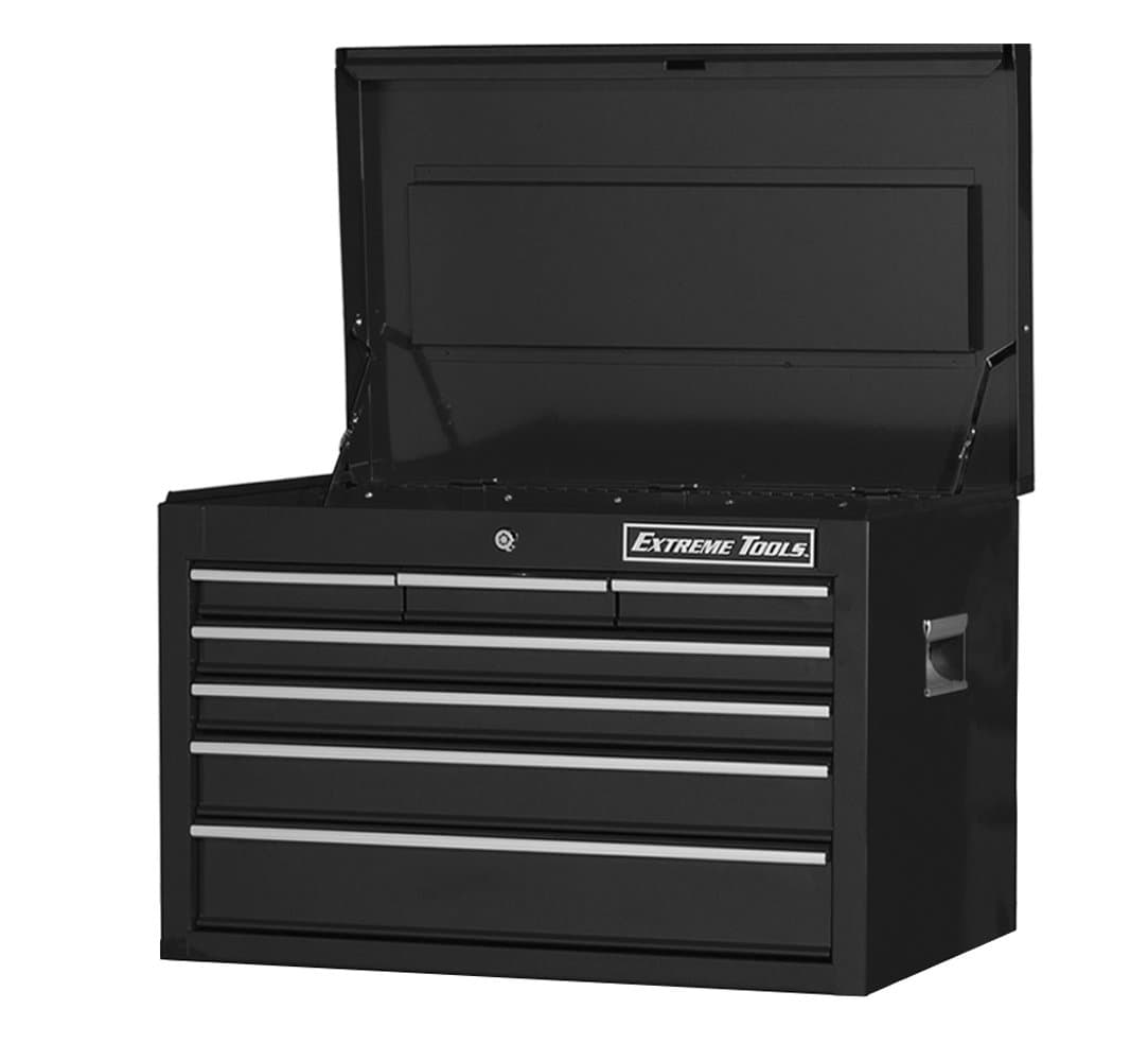 Extreme Tools EX2607CHBK Ex Standard Series 7-Drawer Top Chest with Ball Bearing Slides, 26-Inch, Black High Gloss Powder Coat Finish