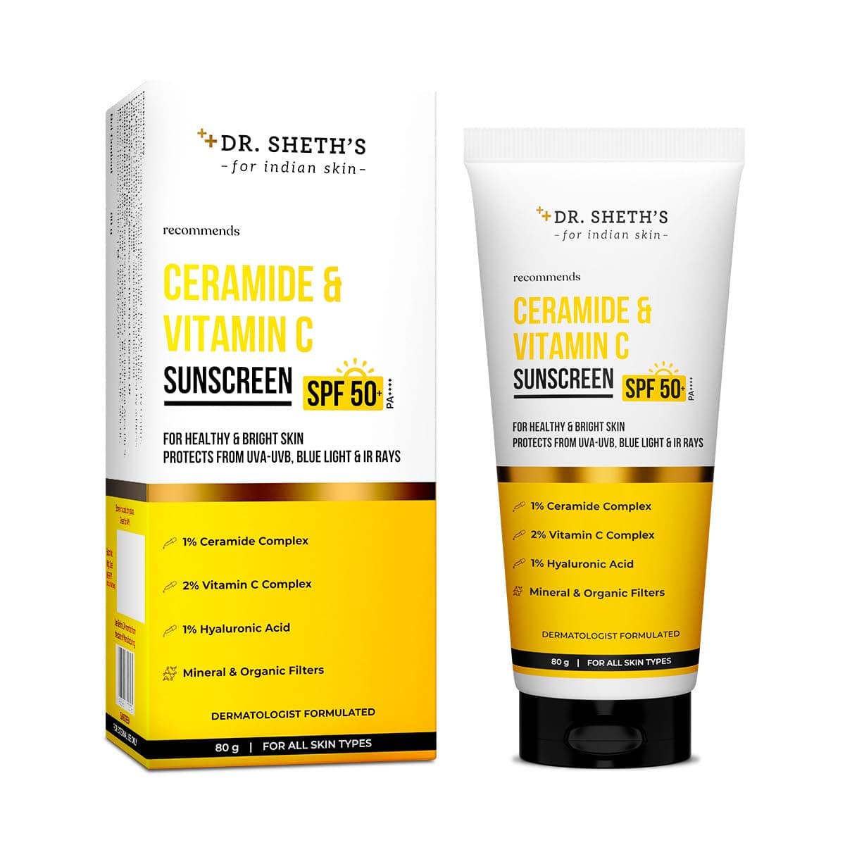 Women & Men Ceramide & Vitamin C Sunscreen For All Skin Types Spf 50+ Pa+++ | For Deep Moisturization | Non-Greasy,Quick-Absorbing | 80G,Pack Of 1