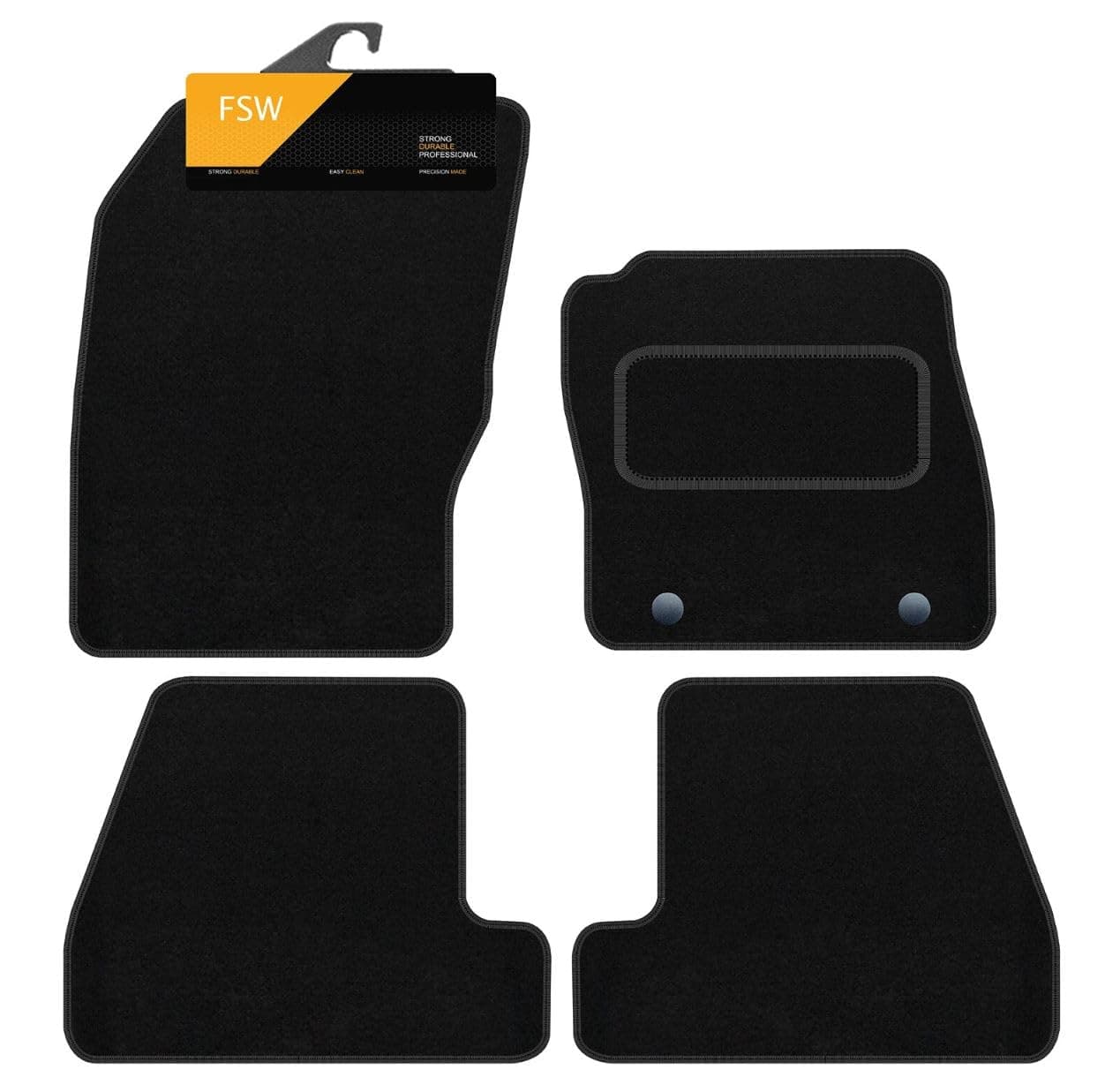 FSW - Car Floor Mats For Ford Focus MK3 2011-2015 - Black Carpet - Anti Slip Mat - Non Slip Car Floor Mat, Fitted With Clips & Granulated Backing - 4 Pc Floor Mat Only