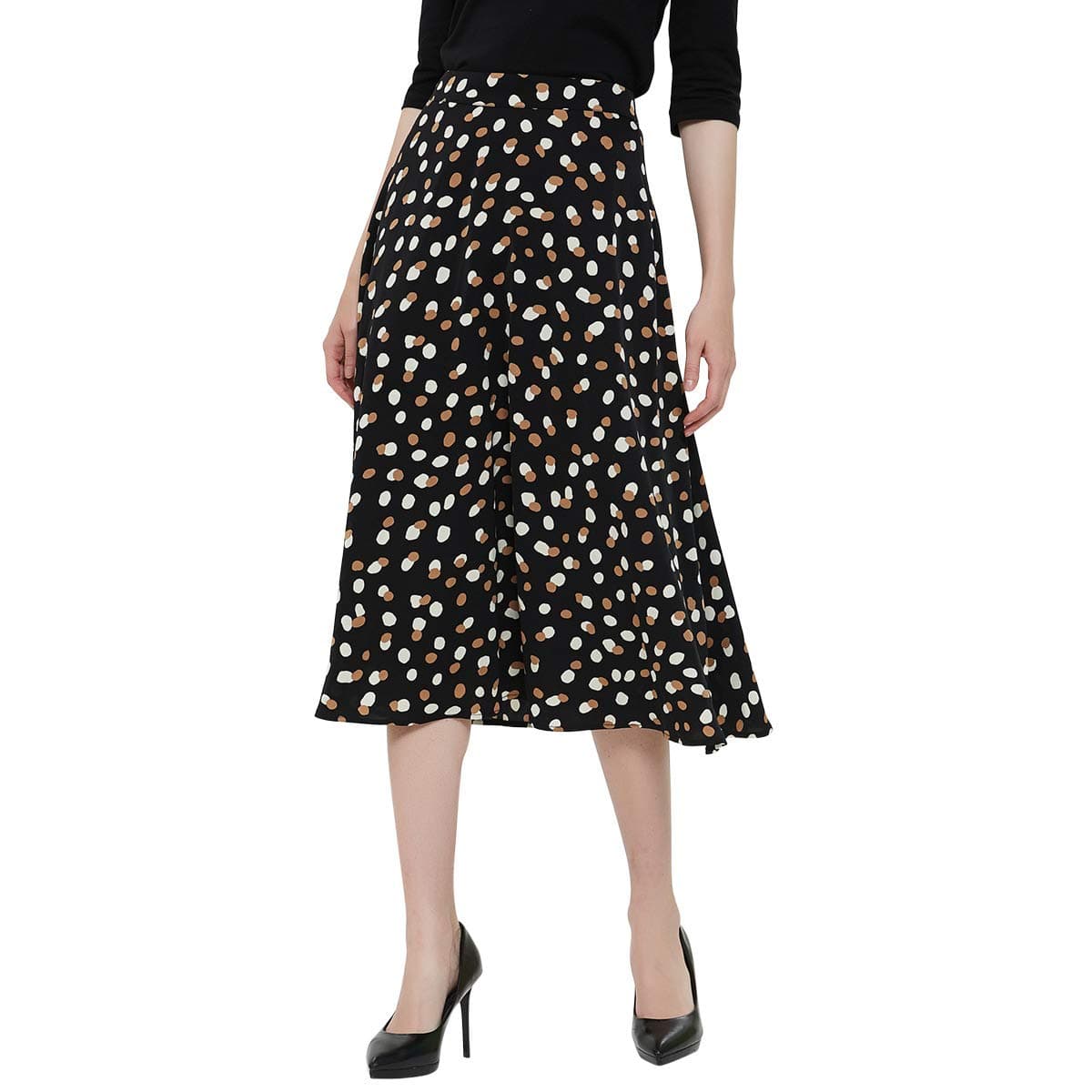 Women's Vintage Floral Printed A-line Pleated Flared Midi Skirts