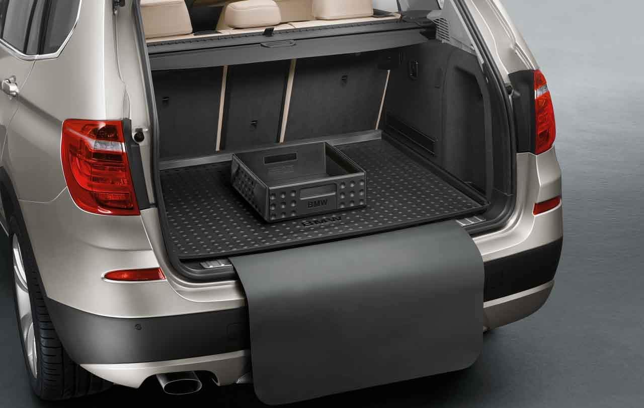 BMW X3 F25 Genuine Factory OEM part #51472354905 Cargo Liner for X3's 2011 and later. NOTE: Collapsible box in photo sold separately.
