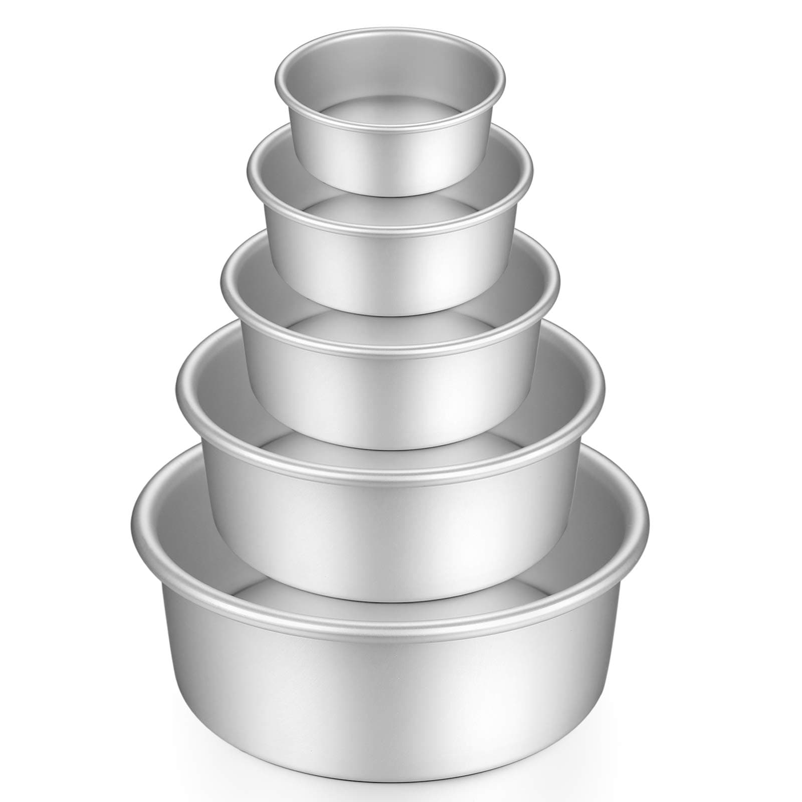 Gesentur Cake Tins Set, Anodised Aluminium Round Cake Pan with Removable Base for Wedding Birthday Home Cake Baking, 5 Pcs (5"/6"/ 7"/8"/ 9'')