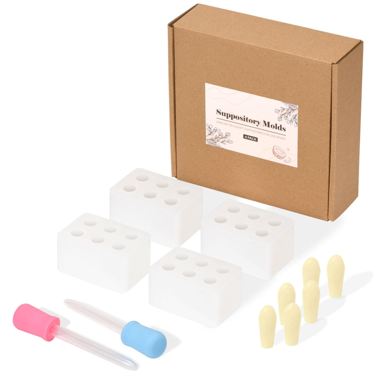 DZOTMYN Silicone Suppository Molds Kit, 2ML, 4 Trays, 10 Droppers, Transparent, Reusable