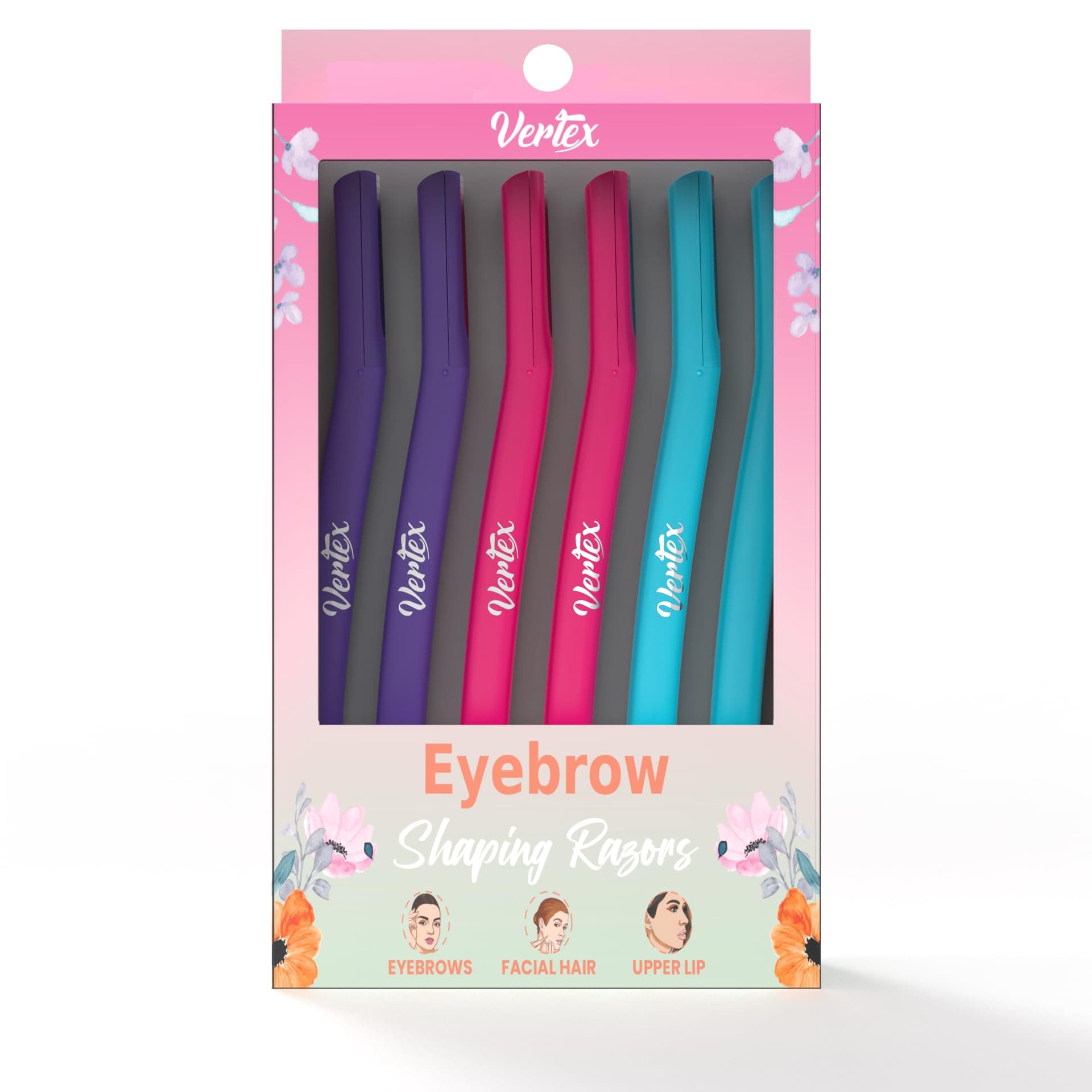 VertexWomens Eyebrow Razor (6pc) Dermaplaning Brow Shaping Women Facial Hair Razors