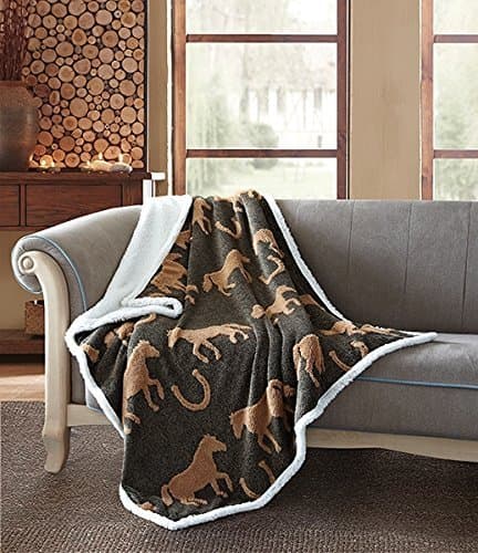 Virah Bella Tan Black Horses by Phyllis Dobbs Jacquard Fleece Sherpa Back Throw Blanket, 50 x 60 Inches