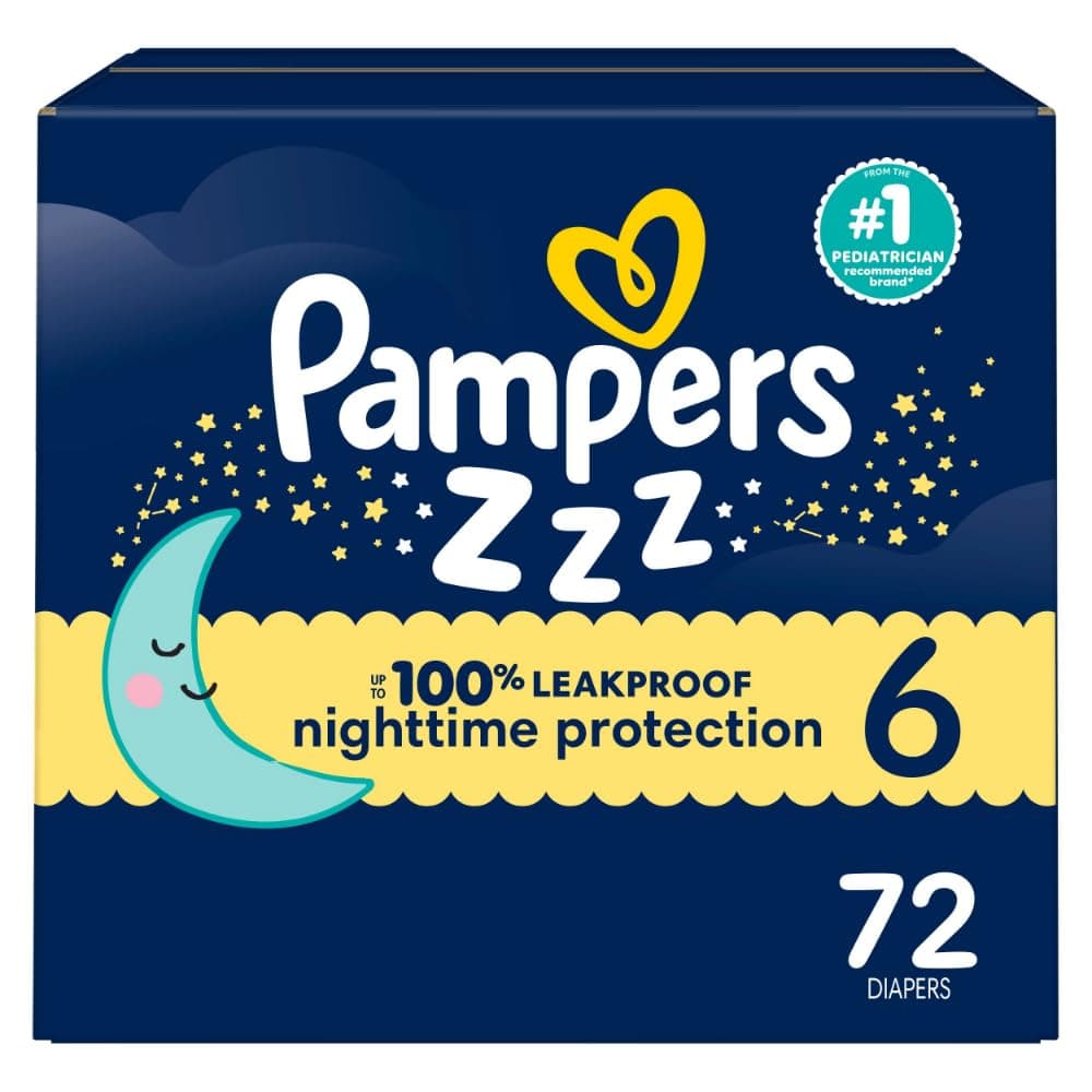 Pampers ZZZ Overnight Diapers, Size 6 (35+ lbs), 72 Count, Nighttime Protection Disposable Baby Diaper, Night Time Leak and Skin Protection