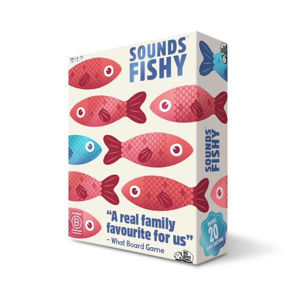 Sounds Fishy Card Game – Fast-Paced Bluffing Party Game for Kids 10+ & Adults | Fun Family Game of Lies & Quick Thinking | Includes 20 Exclusive Bonus Question Cards