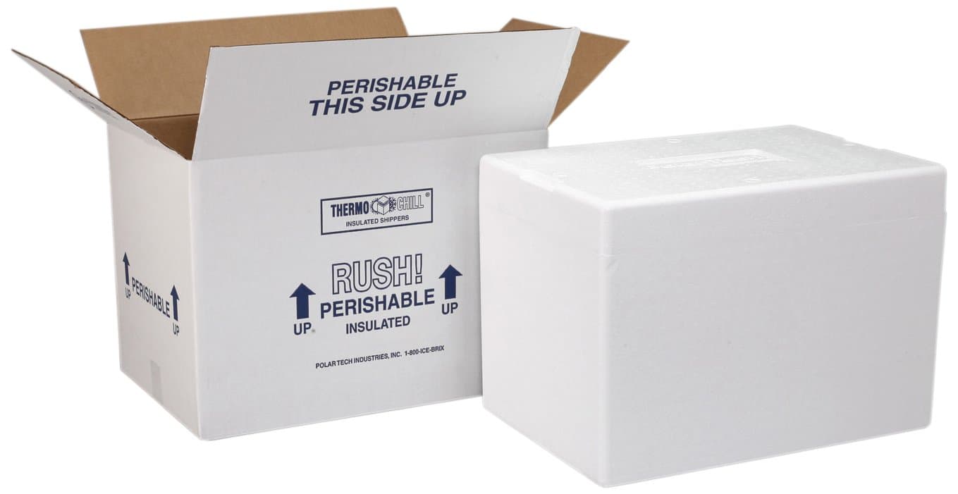 Polar Tech 207C Thermo Chill Insulated Carton with Foam Shipper, Small, 8" Length x 6" Width x 7" Depth (Case of 4)
