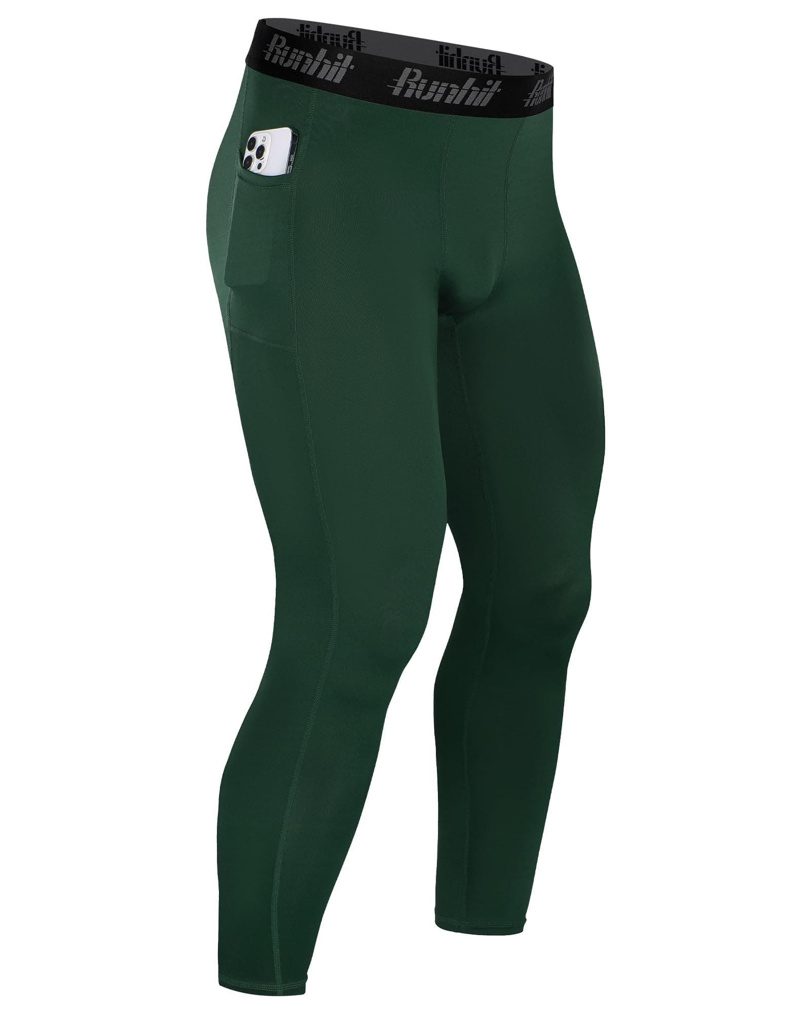 RunhitMens Compression Pants Running Tights Pockets Sports Leggings Spandex Workout Cycling Athletic Thermal