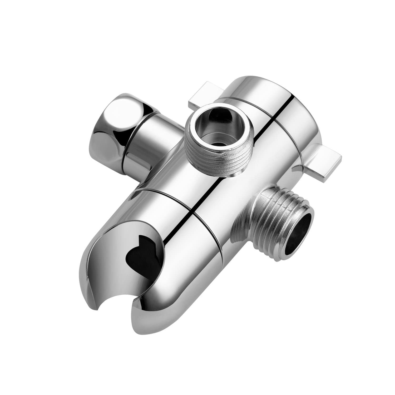 3-Way Chrome Shower Arm Diverter with Shower Head Holder - Easy-Install And Quick Connect Design Attaches To Spa And Bathroom Pipe Fittings – Converts Single Flow Shower Arm Into Dual Shower Head Water Flow – Combo Connector For Shower Head And Handheld Shower Hose – Easily Switches Water Flow With Its Quick Turn Knob Operation – Compatible To Most Shower Components: Pipe Valves, Hose, Shower Arms, Shower Heads, Flexible Gooseneck Shower Handle