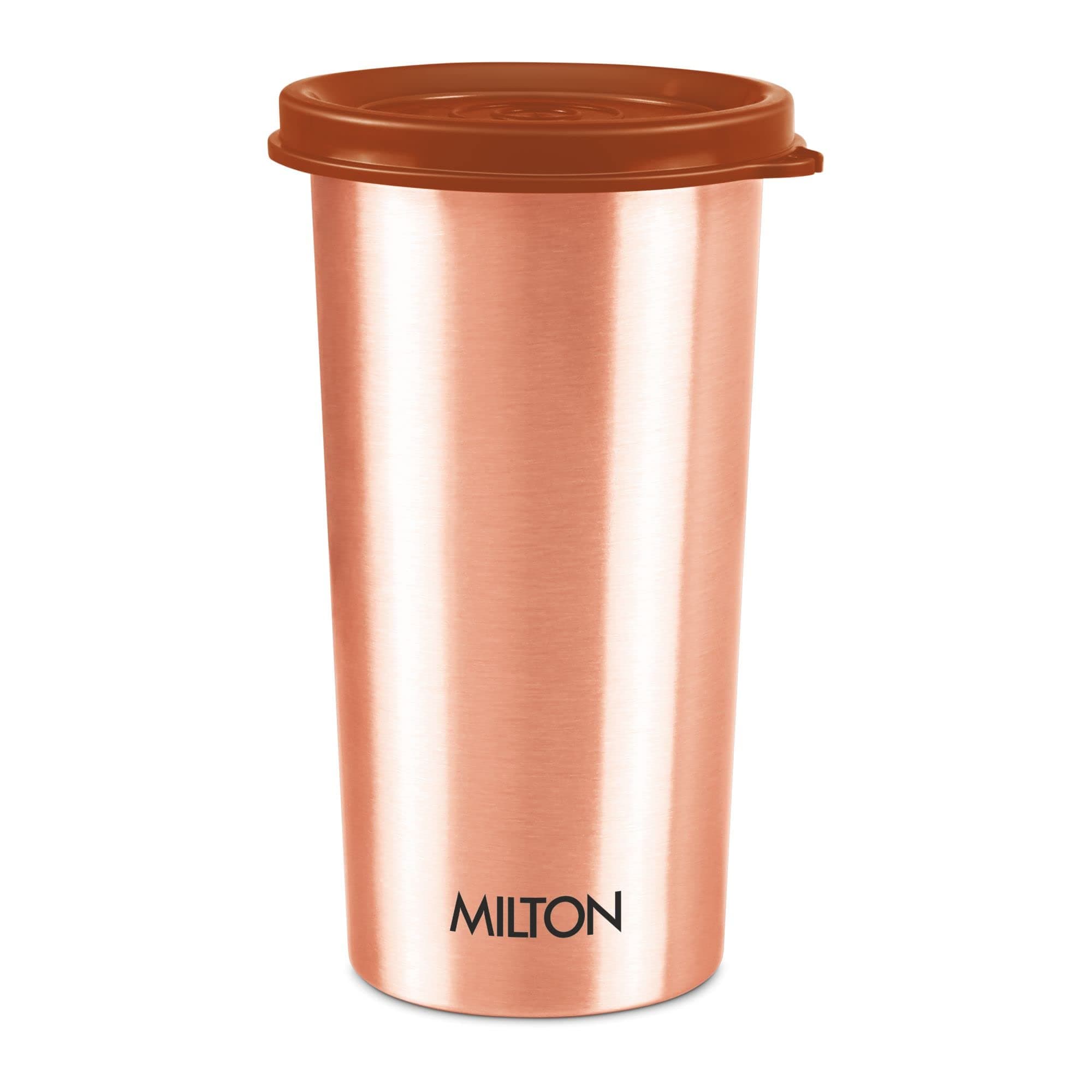 MILTON Copper Tumbler with Lid, 480ml, 100% Pure Copper, BPA Free, Leak Proof, Office, Boosts Immunity, Supports Digestive & Liver Health, Ayurveda Inspired