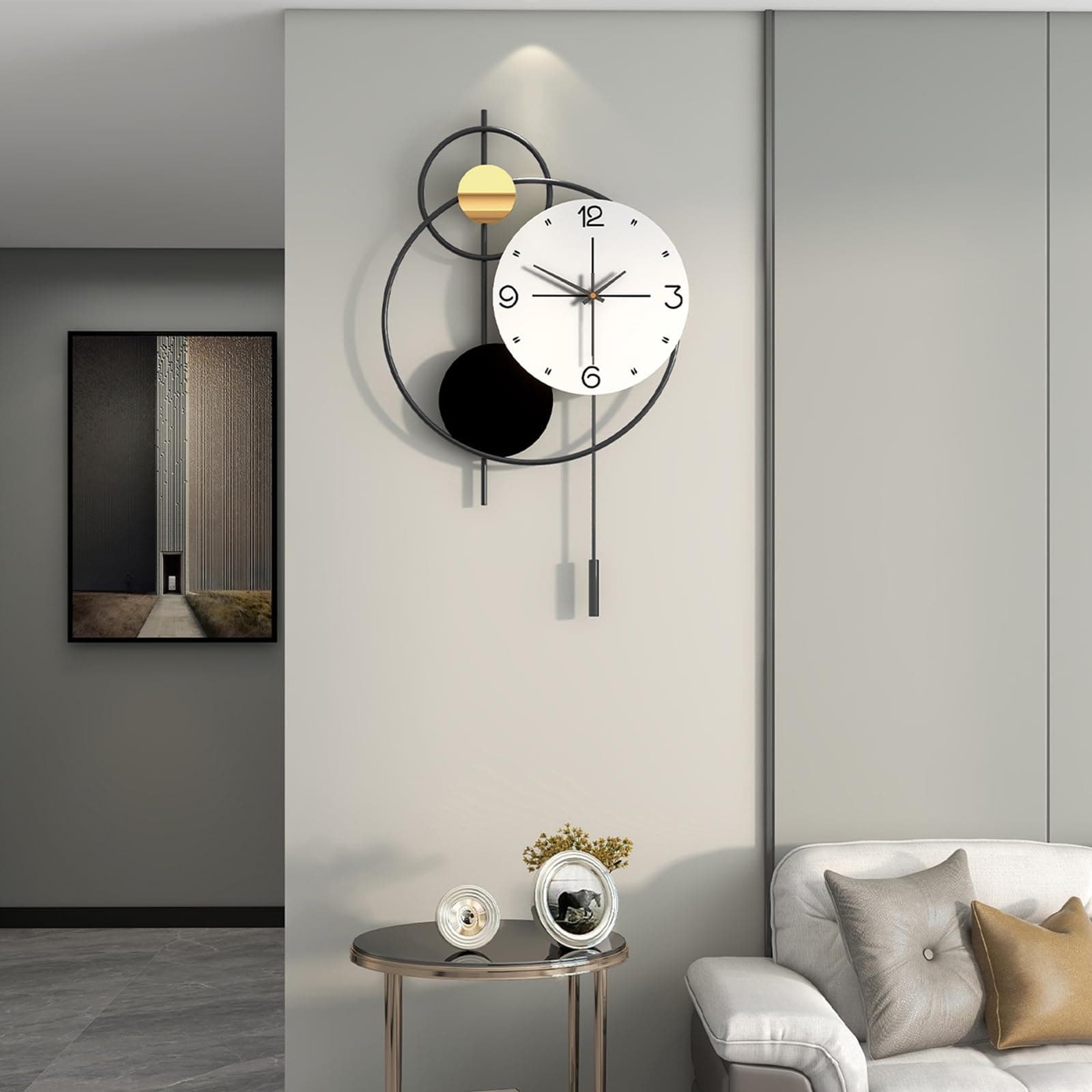 Large Wall Clock for Living Room, Modern Decorative Metal Silent Wall Clocks for Home Decor Bedroom Kitchen Office, 24 Inch Big Wall Clock Battery Operated Non Ticking Decoration Clocks Wall