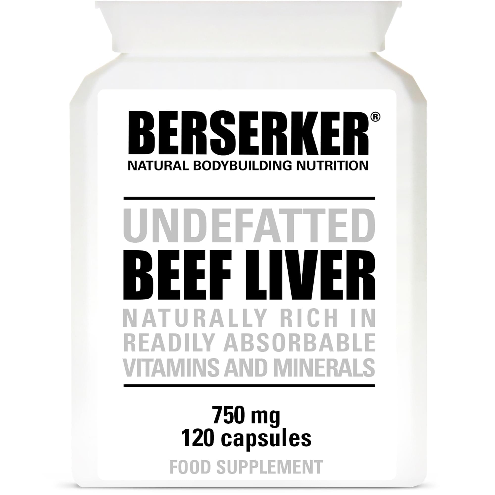 Berserker Desiccated Beef Liver Supplement 750mg per Capsule 120 Capsules, Un-defatted to Provide Full Absorption of Naturally Occurring Vitamins and Minerals Found in Beef Liver | Made in The UK