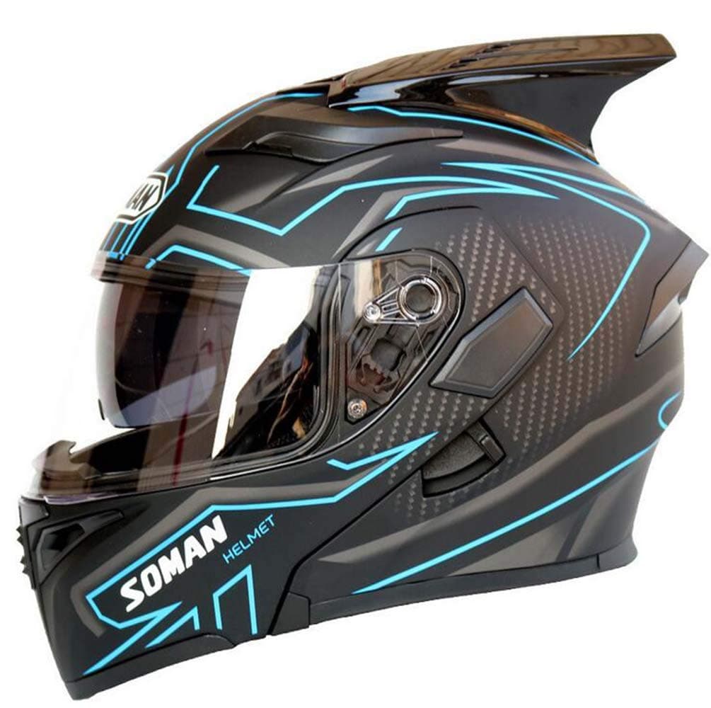 WWQY Horn Motorcycle Helmets Bluetooth+FM DOT Certification Flip Up Touring Helmets Built-in Integrated Intercom Communication System,M