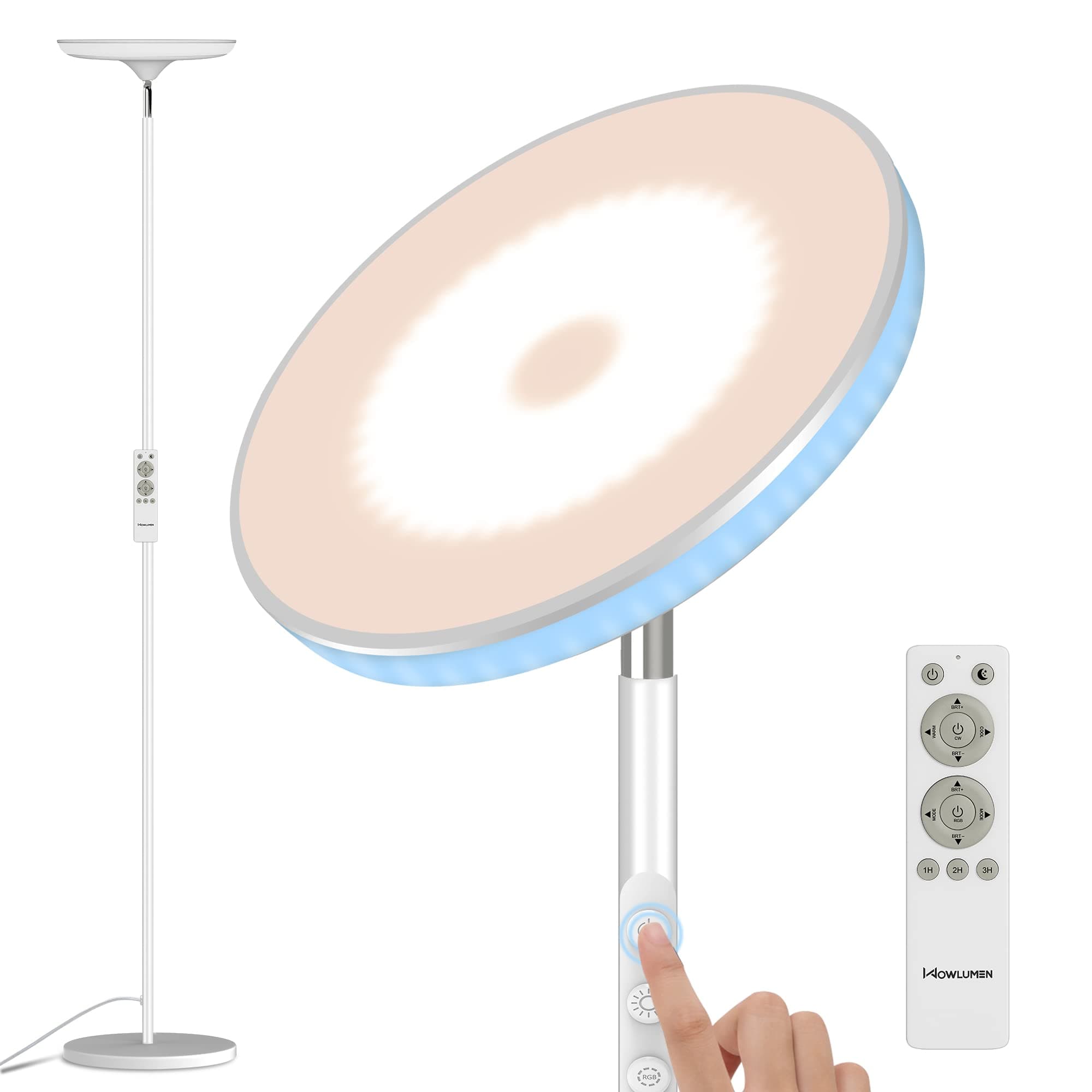 Bright Floor Lamp,42W 3700LM LED Torchiere Floor Lamps for Living Room, 71in. Modern Tall Standing Light with Remote,Color & Brightness Dimmable Sky Light,1/2/3H Timer for Bedroom,Office(White)