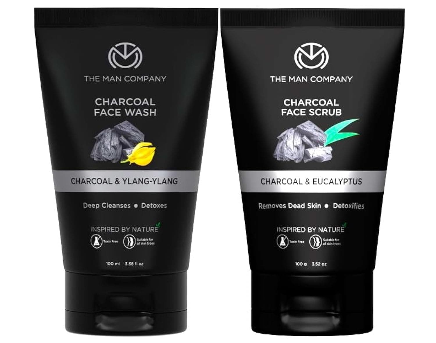 DeTan Combo with Charcoal Face Scrub and Face Wash for Deep-Cleanse Pores, Exfoliation, Anti- Acne, Blackhead Remover, Brightens Skin - Pack of 2