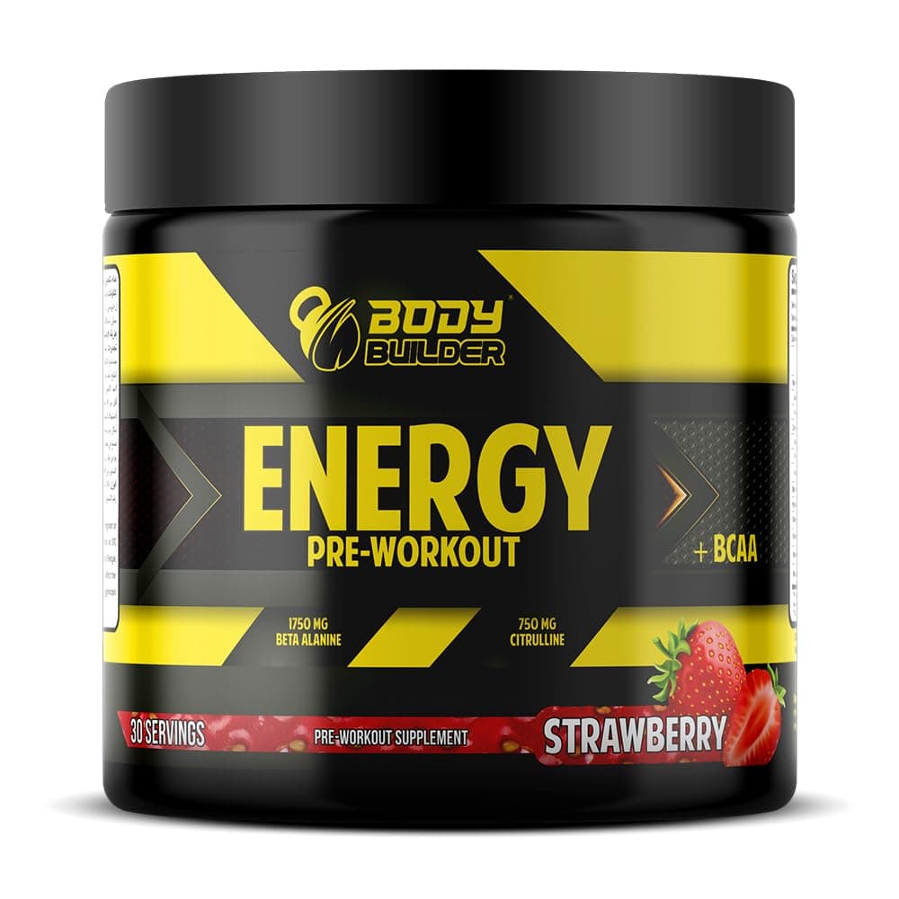 Body Builder Energy Pre-Workout + BCAA - Boost Energy, Endurance, & Recovery - Formulated for Lean Muscle & Strength Gains - No Lactose, Soy, Gluten, or Added Sugar (Strawberry, 30 Serving)