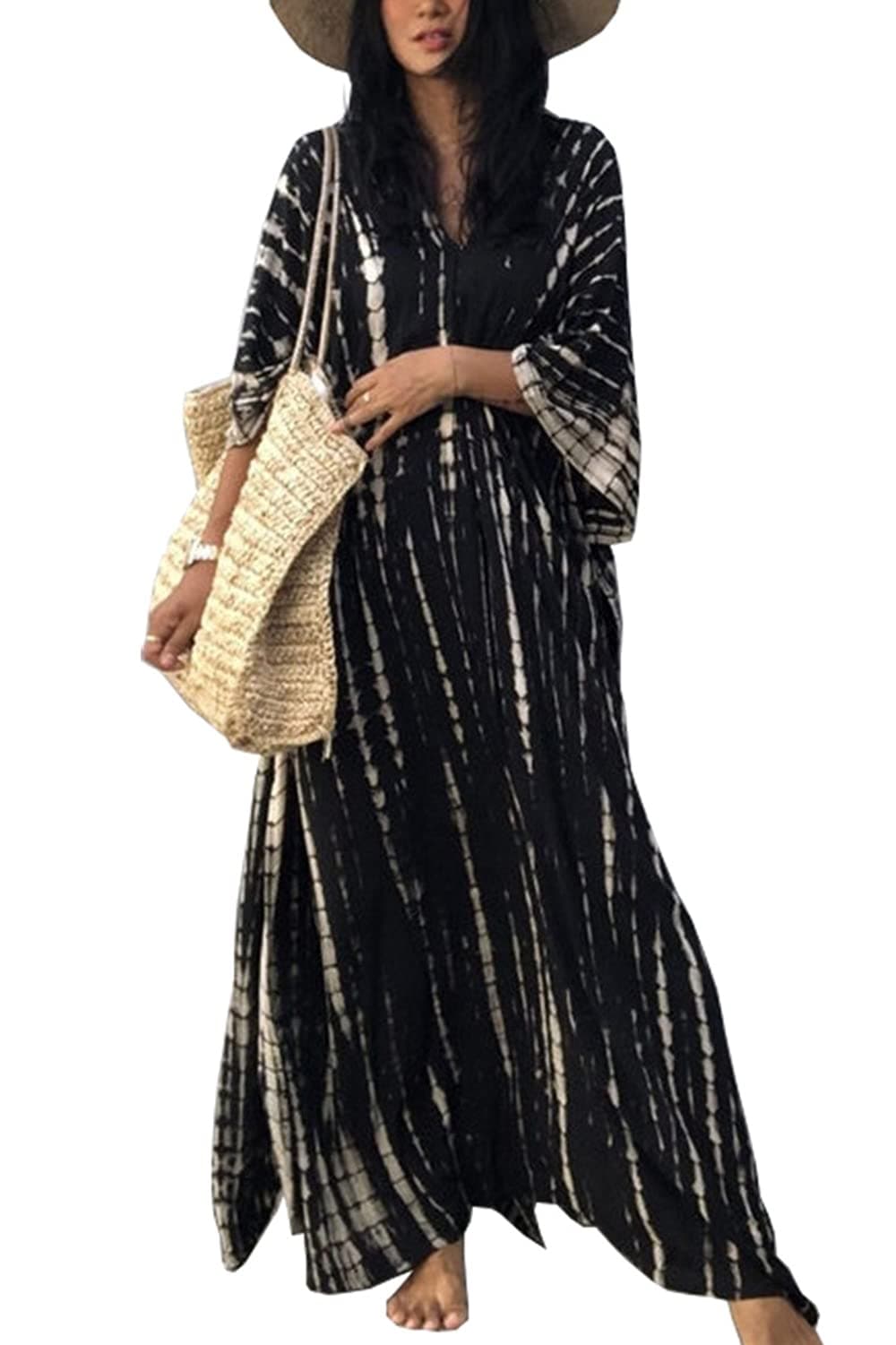 Summer Long Kaftan Bohemian Beach Kimono Swimsuit Cover Up Plus Size Dress for Women