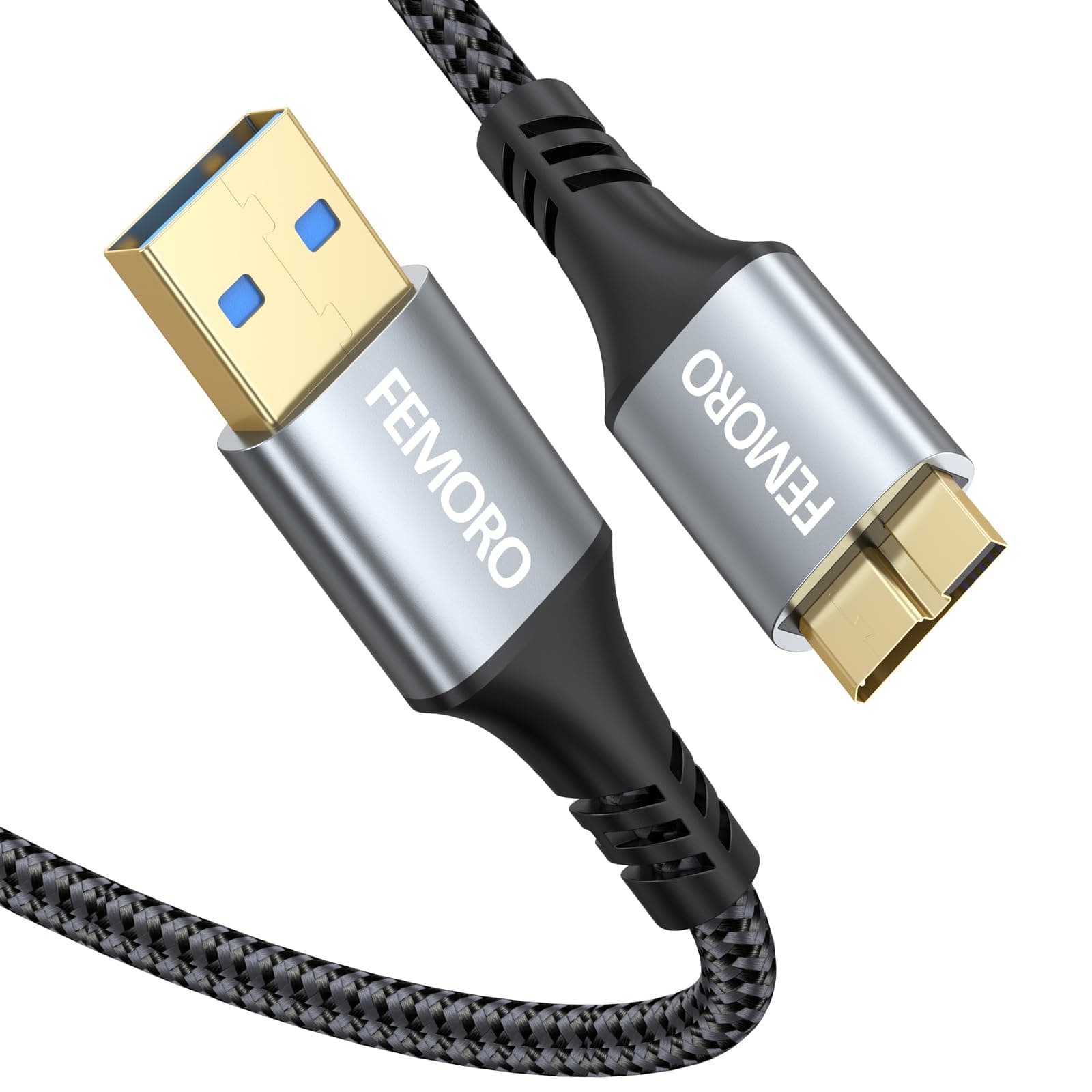 FEMORO External Hard Drive Cable 6ft, USB 3.0 A to Micro B Cord 5Gbps Replacement for Seagate WD My Passport SSD HDD Camera Brother Scanner and More