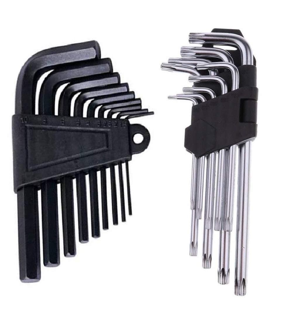 Combo 10 Pieces Hex Allen Key & 9 Pieces Torx Allen key set Wrench L Shape Repair Tool Set Allen Key Set- Size (from 1.5 to 10MM & T10 to T15)
