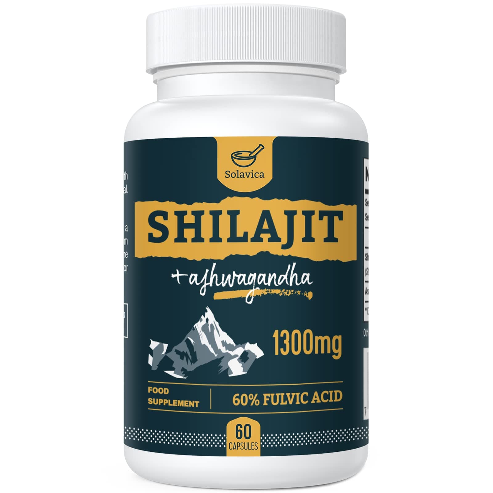 Shilajit Capsules with 60% Fulvic Acid, 1300mg per Serving, Ashwagandha Complex, Made in UK, 60 Capsules (Pack of 1)