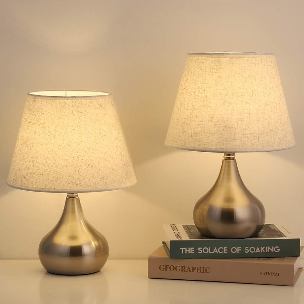 Table Lamps Sets of 2 Bedside Lamps Modern Nightstand Light Small Office Desk Lamp with Fabric Lampshade and Metal Base Vintage Home Decor for Bedroom Living Room College Dorm and Dresser