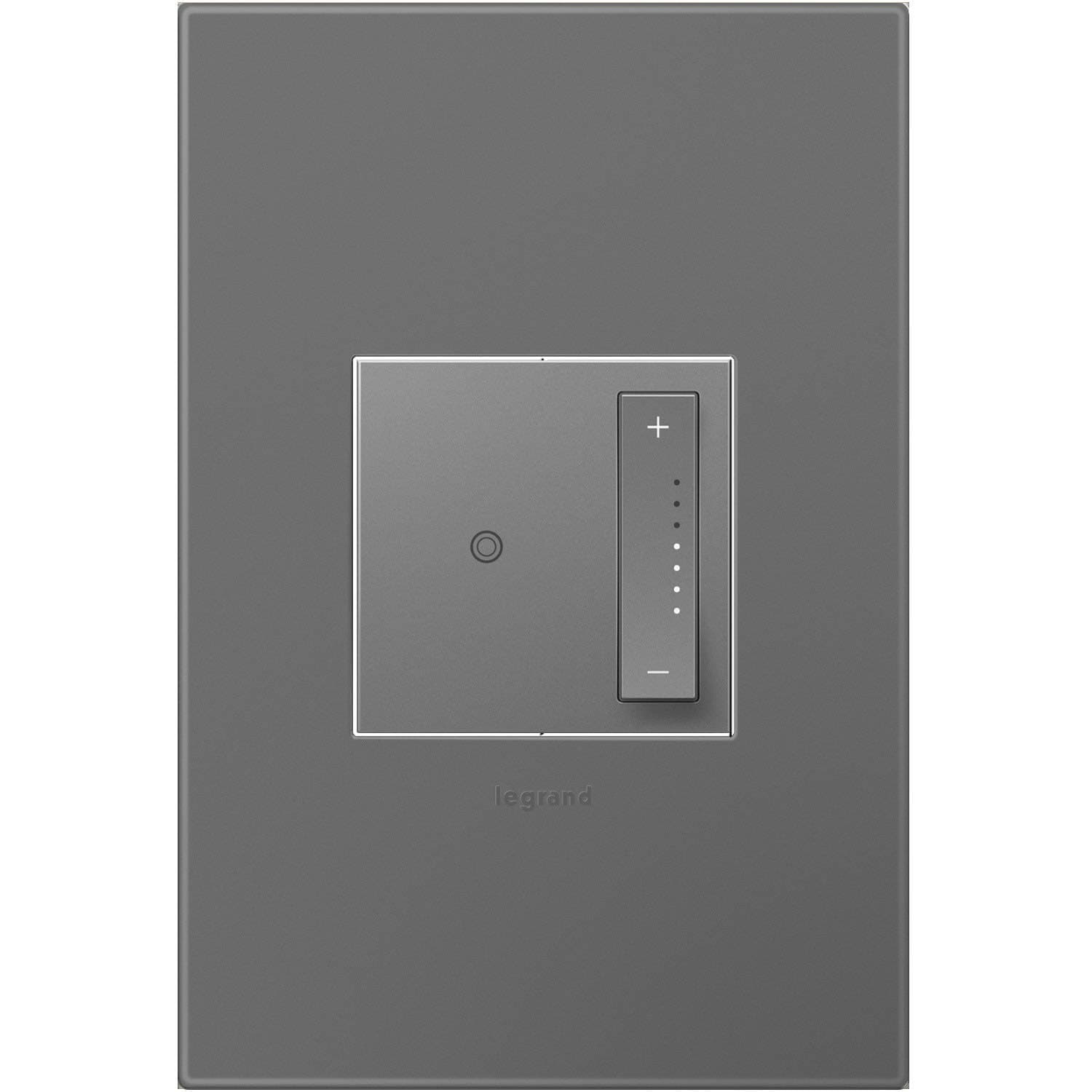 Legrand adorne Tru-Universal Dimmer Switch, 450W (LED, Incandescent, Halogen, MLV, Fluorescent, ELV, CFL), sofTap, Magnesium Finish, Wall Plate Included, ADTP703TUM4WP