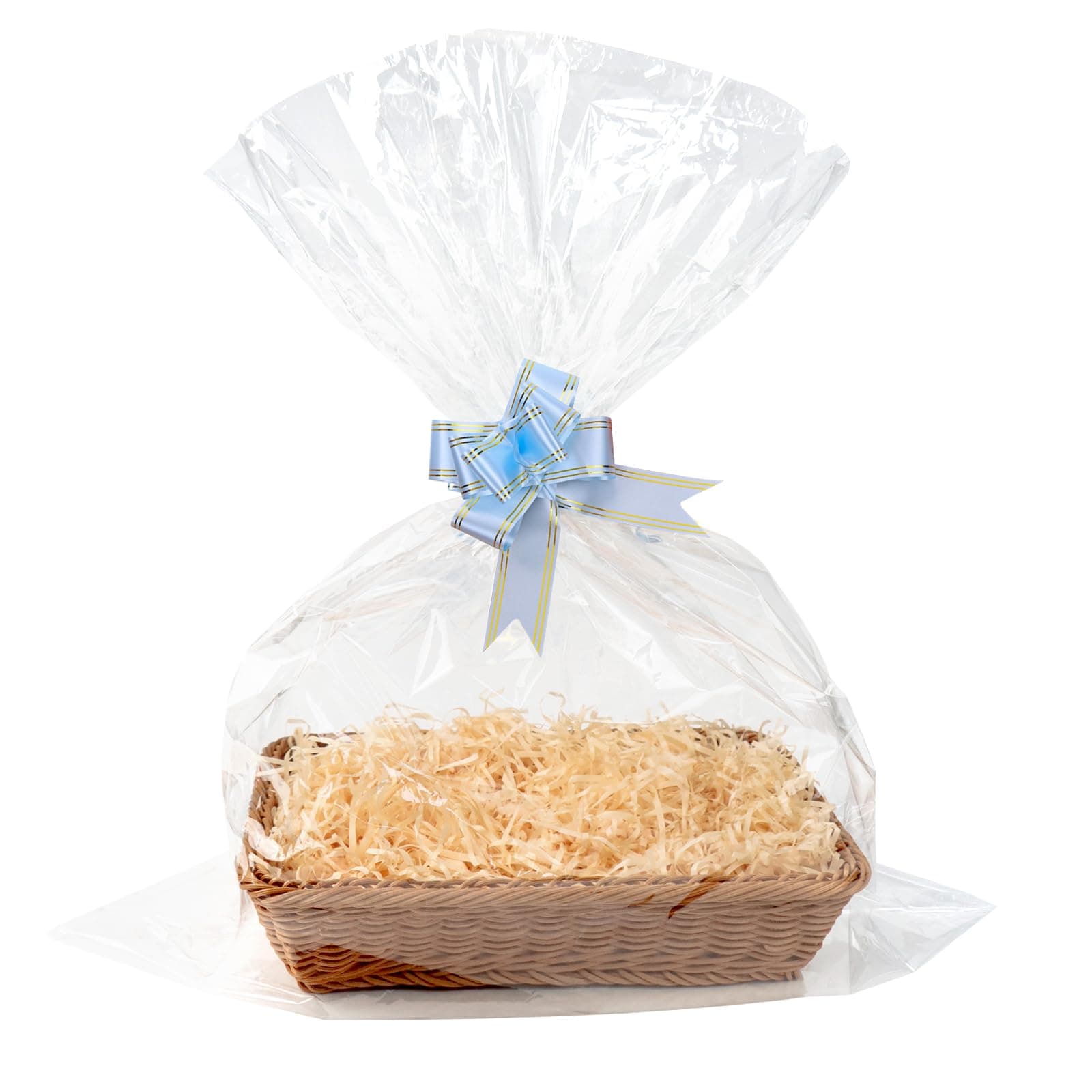 NIXRET Basket Hamper Kit Small 30 x 20 x 7 cm for Gifts,Make Your Own,Diy Wicker - Includes Cellophane, Shredding Paper & Ribbon