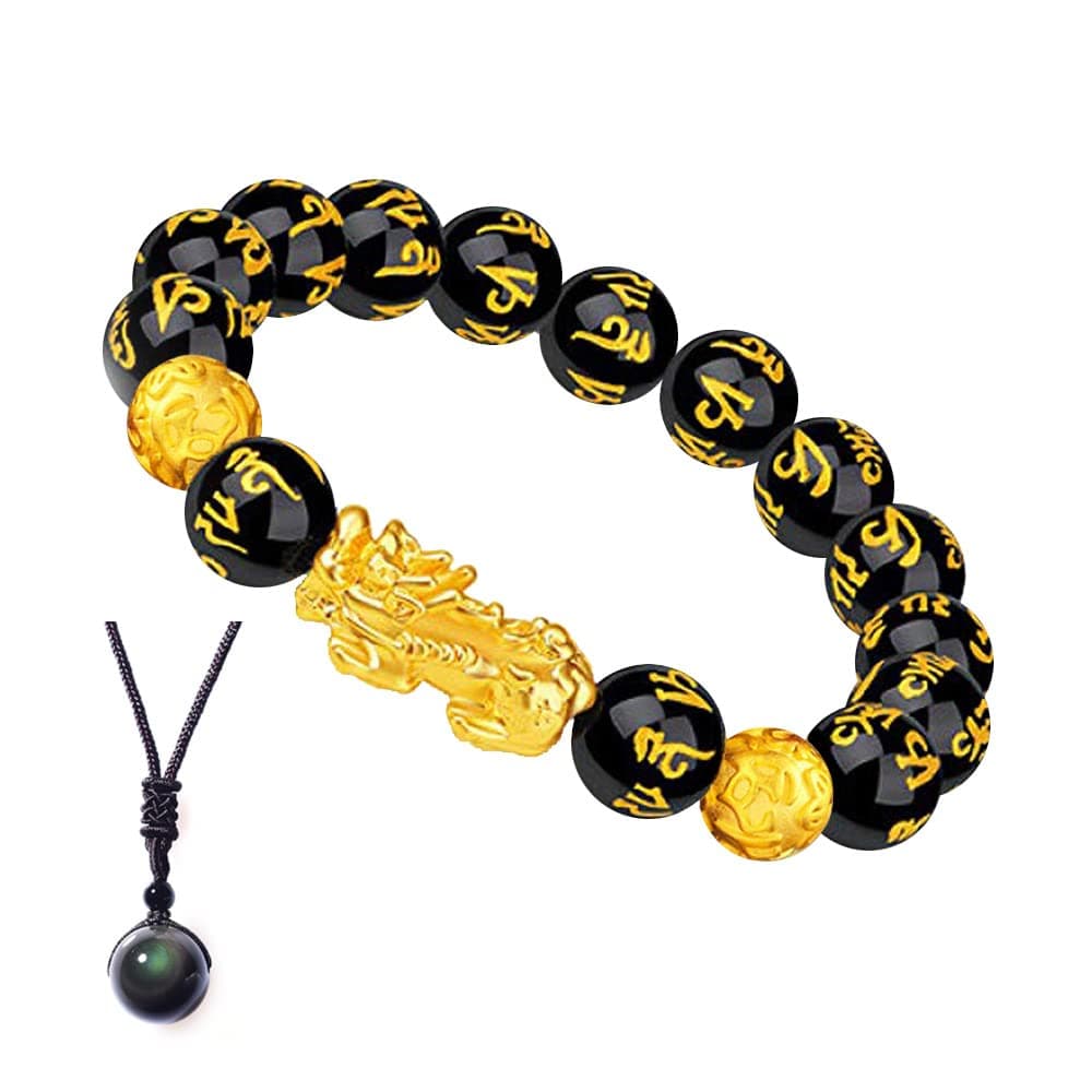 ZKZKFeng Shui Black Obsidian Wealth Bracelet，Vietnamese Sagin Pixiu Character for Protection Can Bring Luck and Prosperity，Suitable for Any Occasion,Unisex( Single Pixiu A)