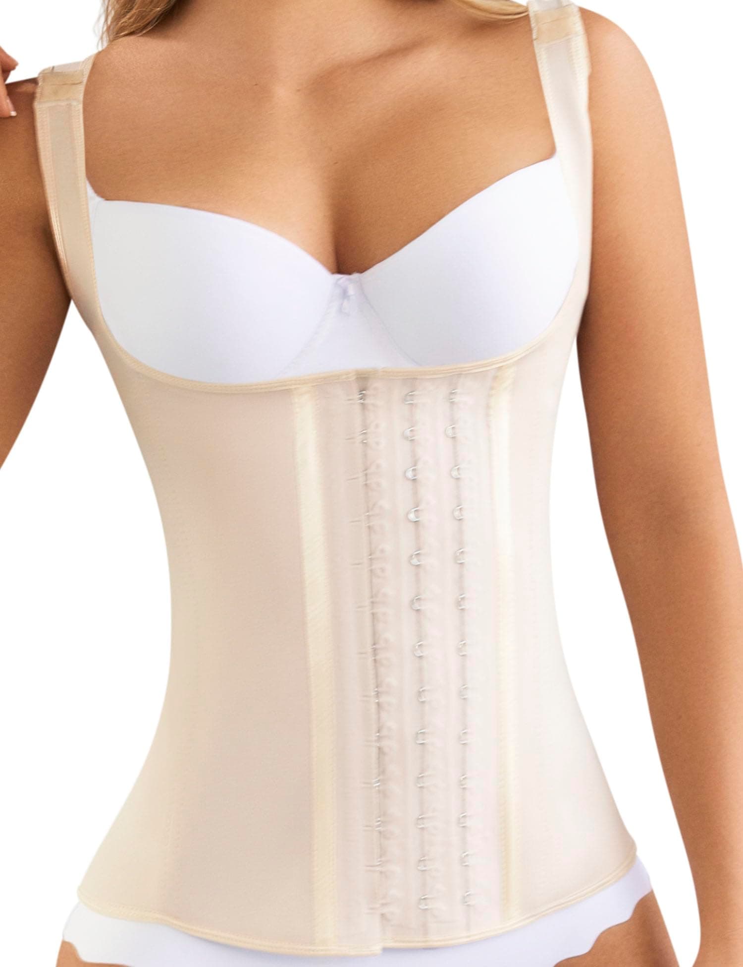 LadySlim by NuvoFit Fajas Colombiana Full Latex Chaleco Vest Waist Cincher Trainer Trimmer Girdle Workout Corset Body Shaper, Beige, Medium