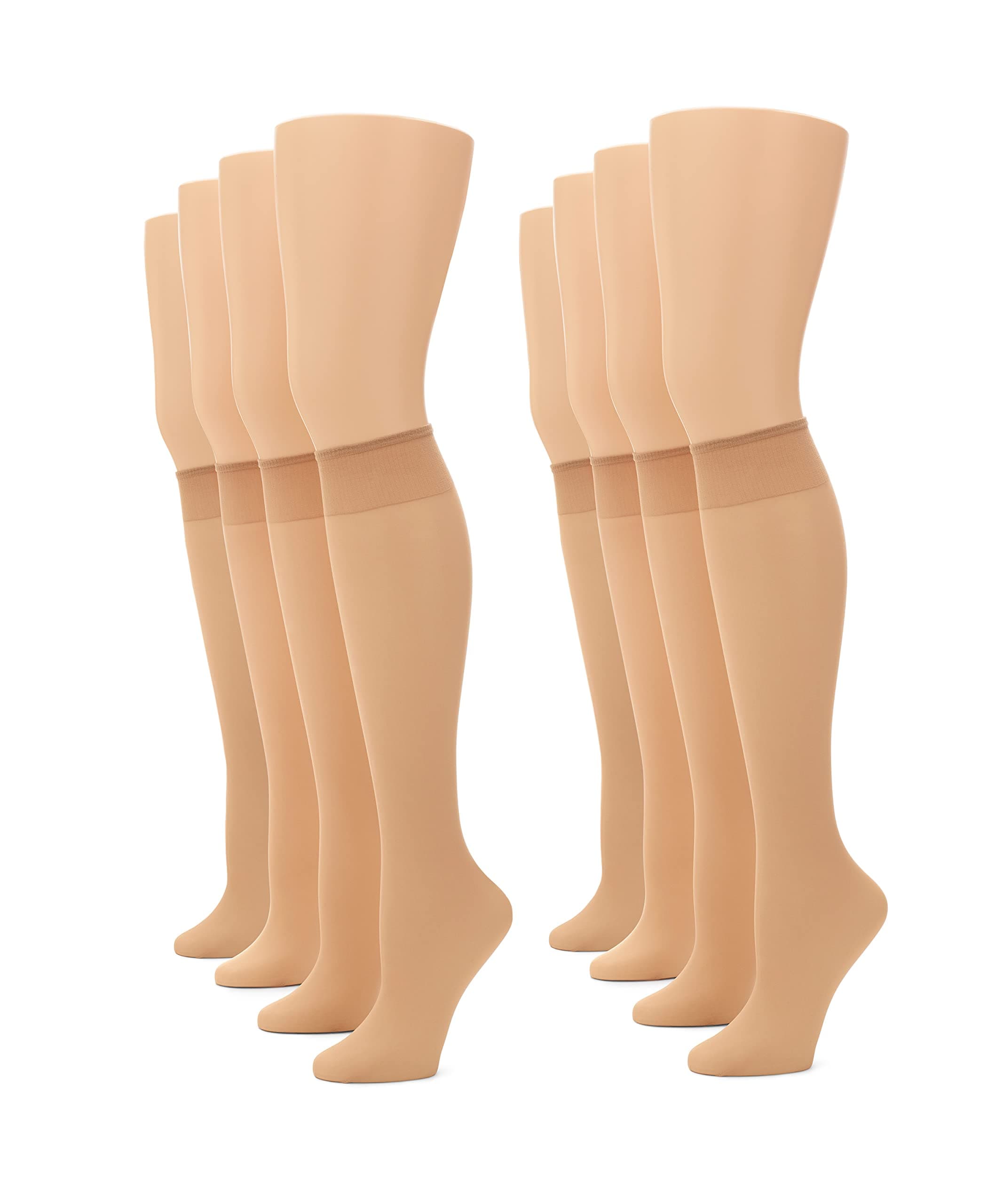 No Nonsense Women's Value Bundle Knee High Pantyhose with Sheer Toe 10-Pack, Nude, Plus Size