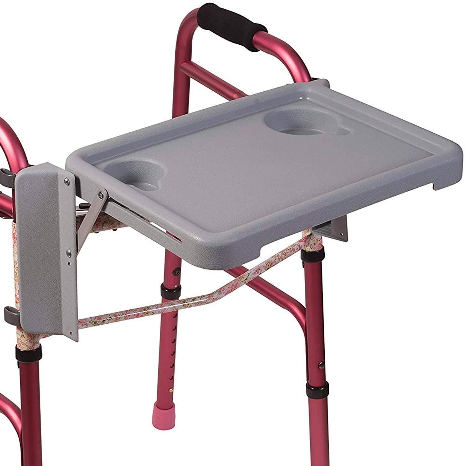 Walker Tray, Rollator Tray, Mobility and Walker Accessory Tray Table Fits Most Standard Walkers, Folding with Two Cup Holders and Tool Free Assembly, 16 x 11.8 inch