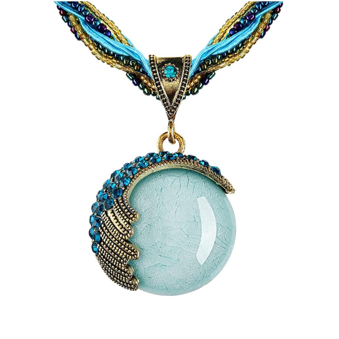 Bohemian Stone Pendant Necklace,Bohemian Turquoise Multi layered Rice Bead Necklace, Adjustable Alloy Jewelry Necklaces, Fashion Travel Commemorative Jewelry Gifts