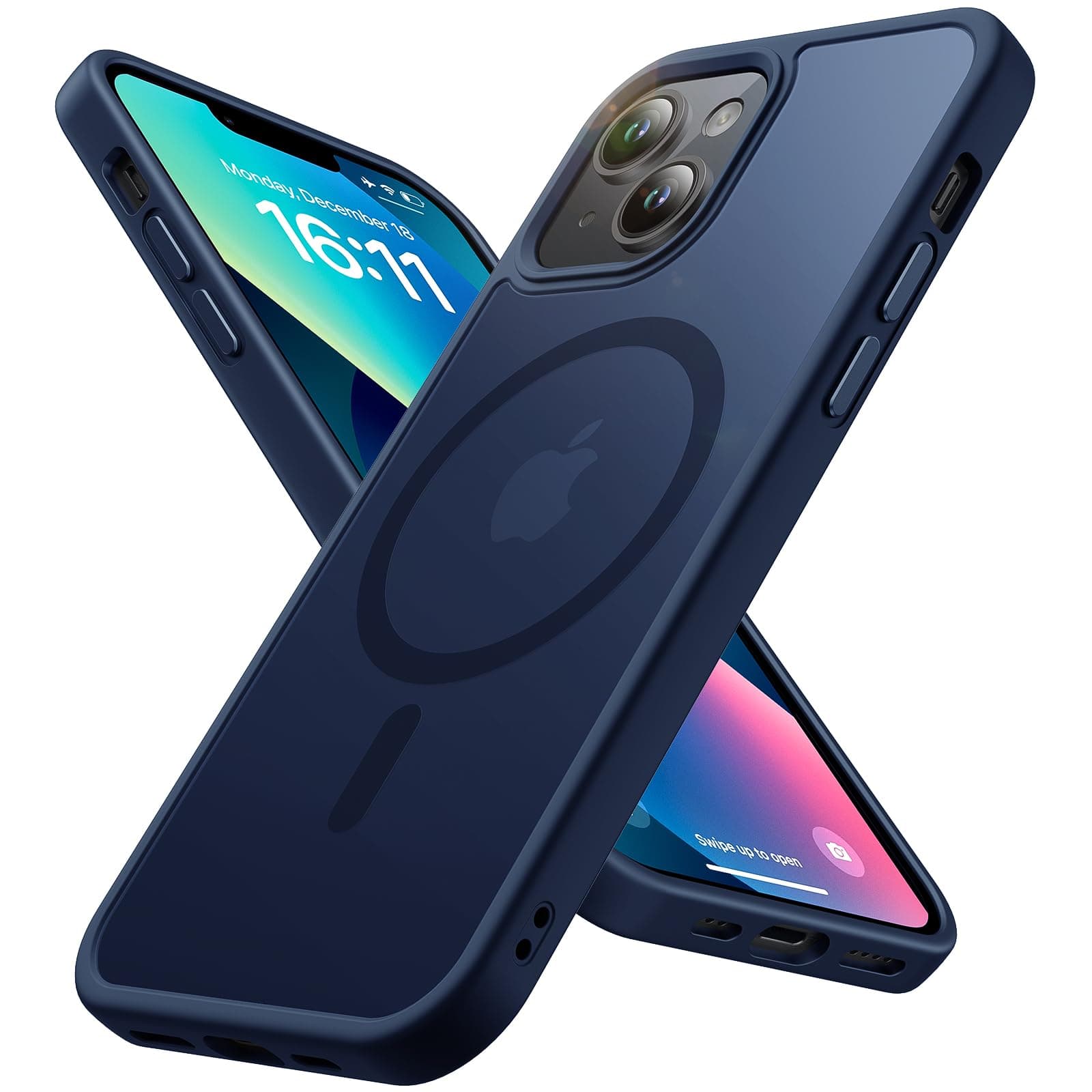 Magnetic for iPhone 13/14 Case, Military Grade Drop Protection, Compatible with MagSafe, Shockproof Anti-Fingerprint Translucent Slim Phone Protective Cover for iPhone 13/14 (6.1"), Dark Blue