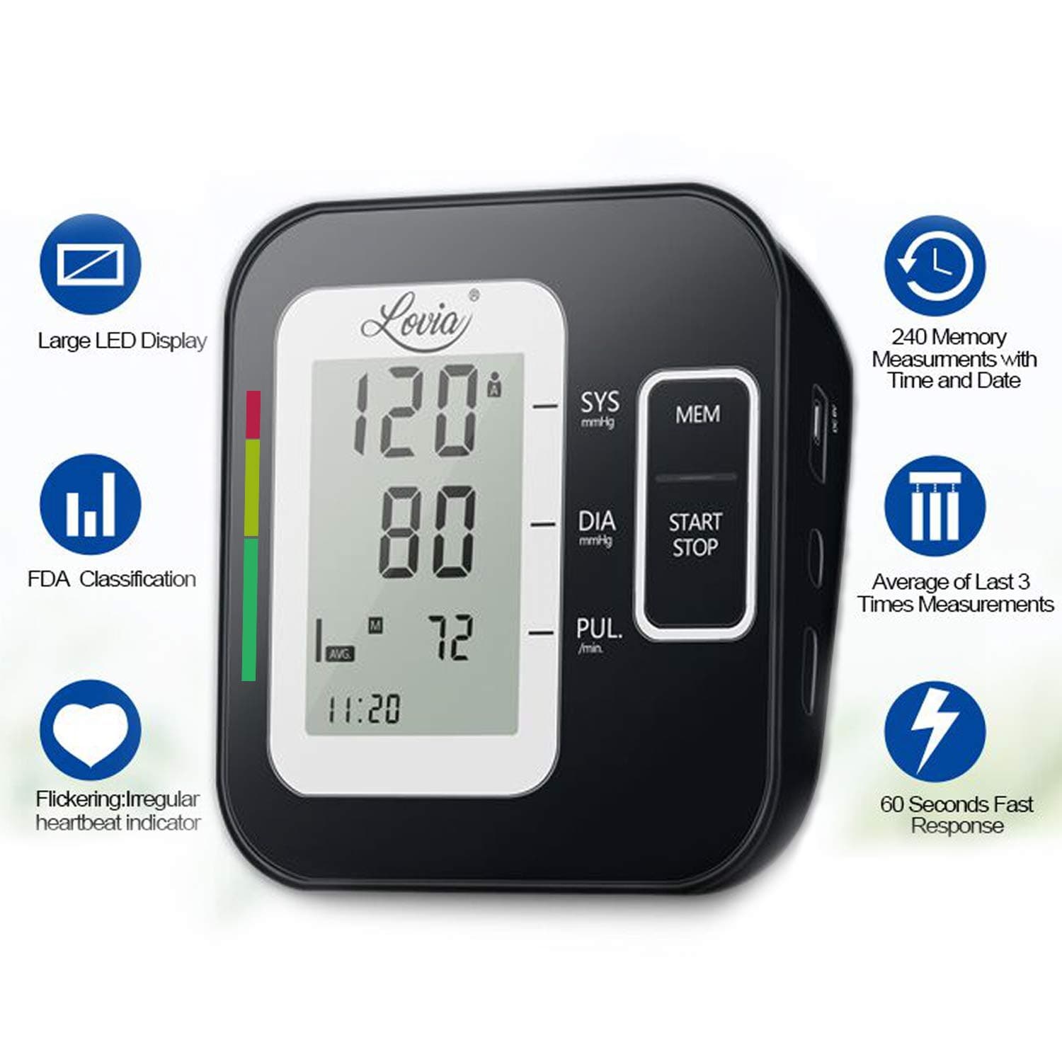 Electronic Blood Pressure Monitor, LOVIA Accurate Automatic Digital BP Machine for Home Use & Pulse Rate Monitoring Meter with Cuff Box