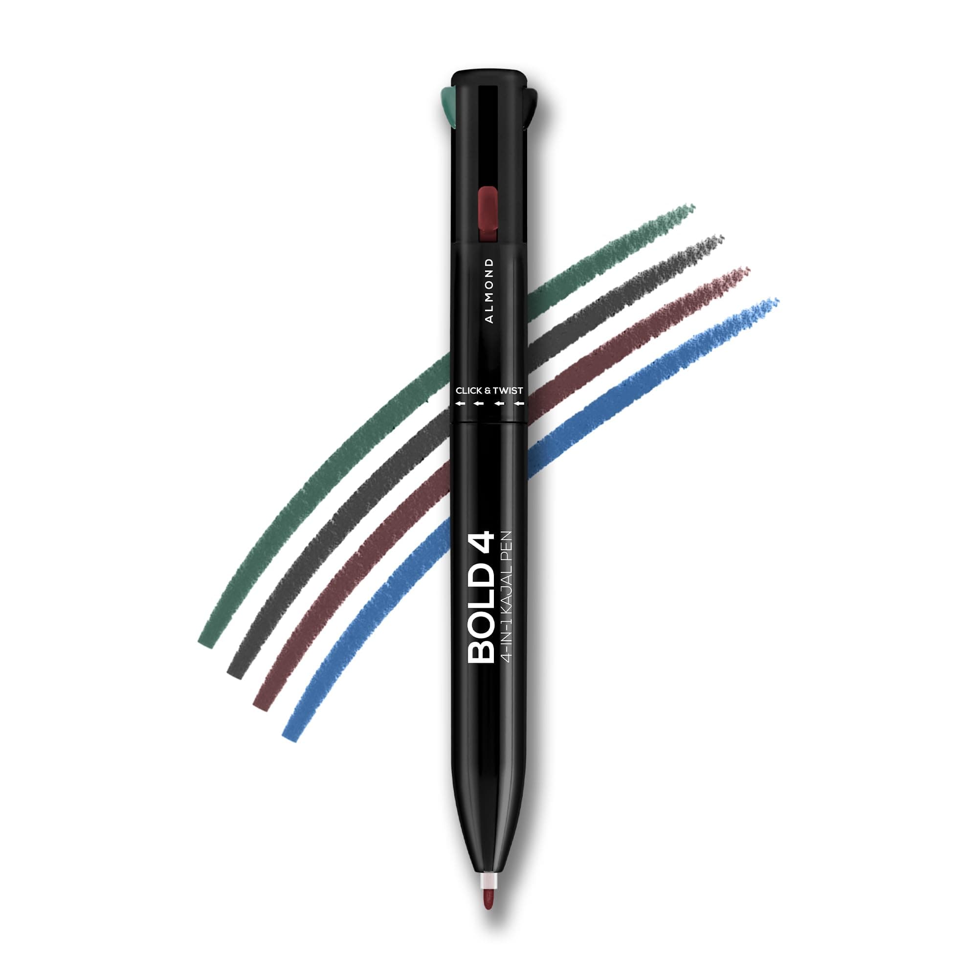 - Bold 4-4-in-1 Kajal - Four Shades Black, Brown, Teal & Blue | Matte Finish | Rich Color Payoff | One-stroke Application | Travel Friendly | Easy to Use