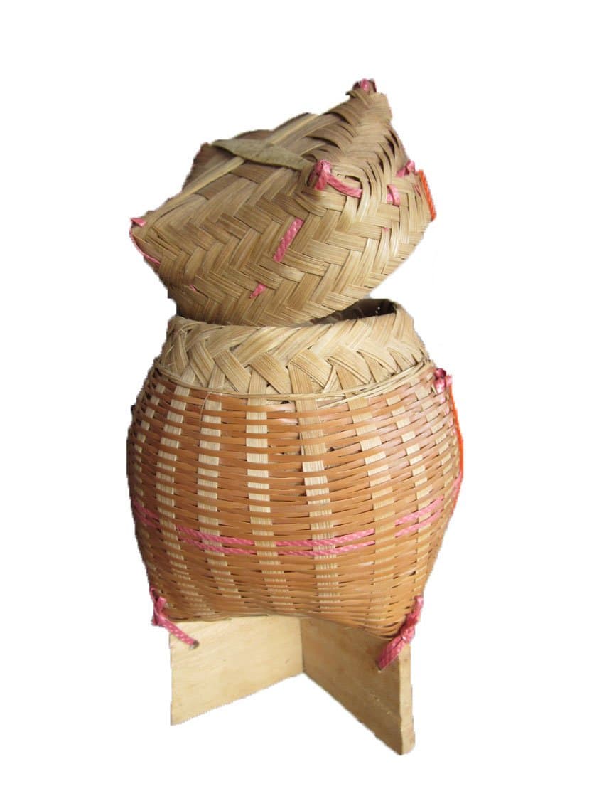 Handmade Thai Laos Sticky Rice Serving Container Bamboo Wicker Basket Storage Classic Natural Traditional