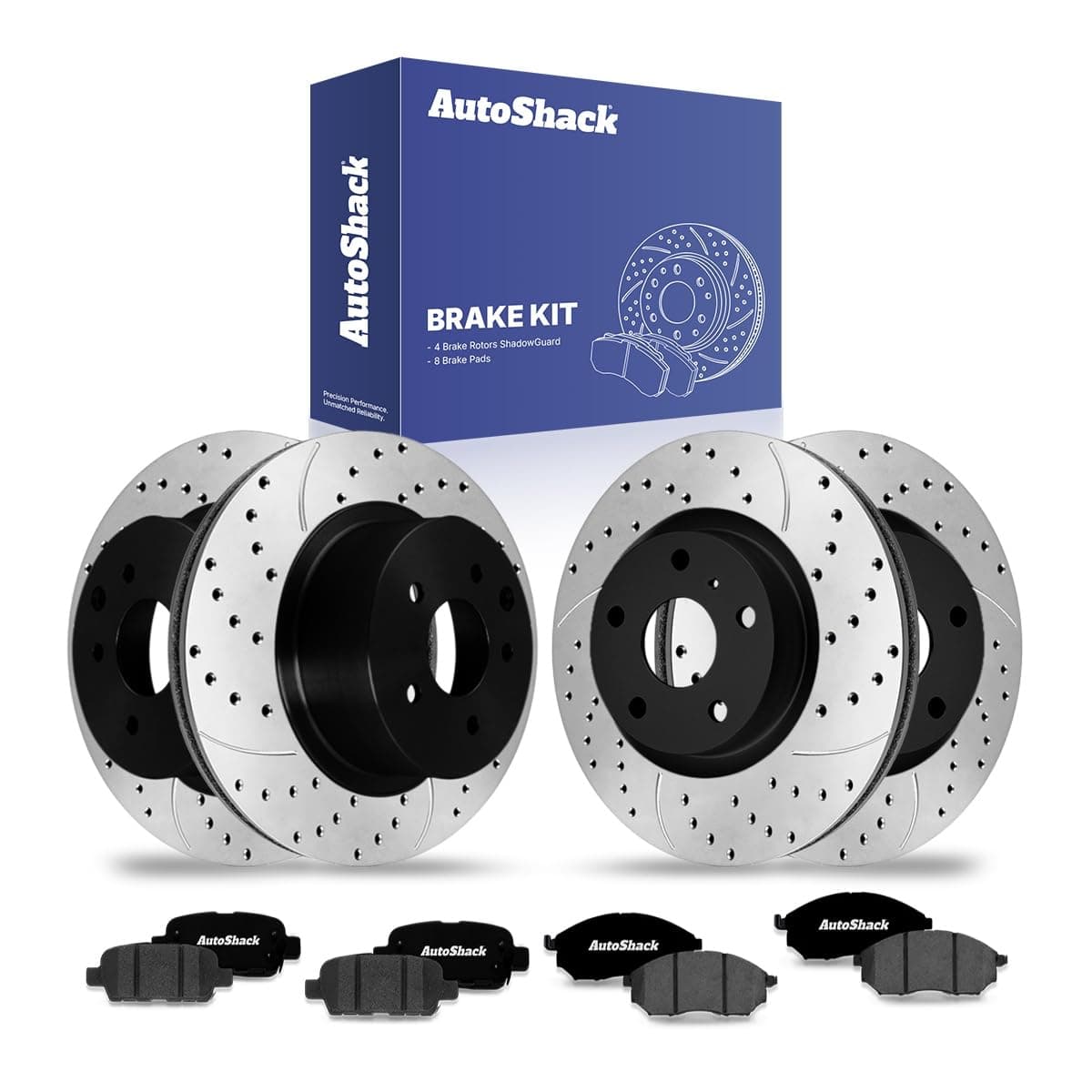 AutoShack Front & Rear Drilled & Slotted Brake Rotors Ceramic Brake Pads Replacement for INFINITI G37 G35 M35 EX35 Q40 G25 QX50 M45 Nissan 370Z 350Z E-Coated 12-PC Brake Kit ShadowGuard
