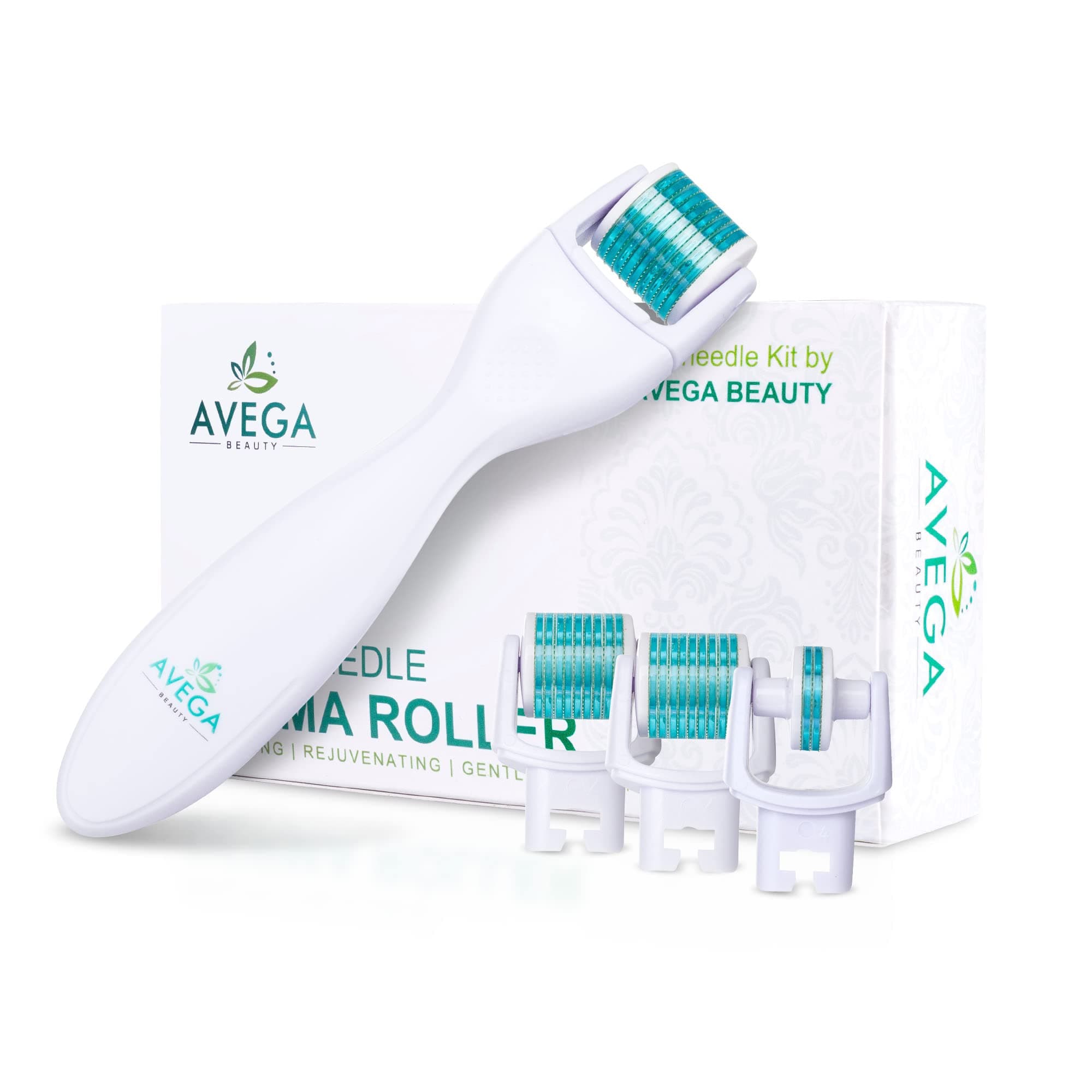 Derma Roller Kit for Face & Body: 0.25mm Length Microneedle Dermaroller Tool - Microneedling Facial Kits with 3 Replacement Heads with 600 Titanium Micro Needles, 1 with 180 Needles & Storage Case