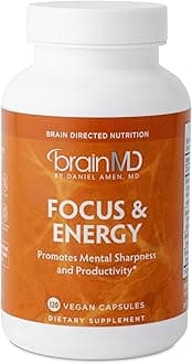 Dr Amen Focus & Energy - 120 Capsules - Mental Endurance Booster, Promotes Concentration & Attention - Caffeine Free, Gluten Free - 30 Servings
