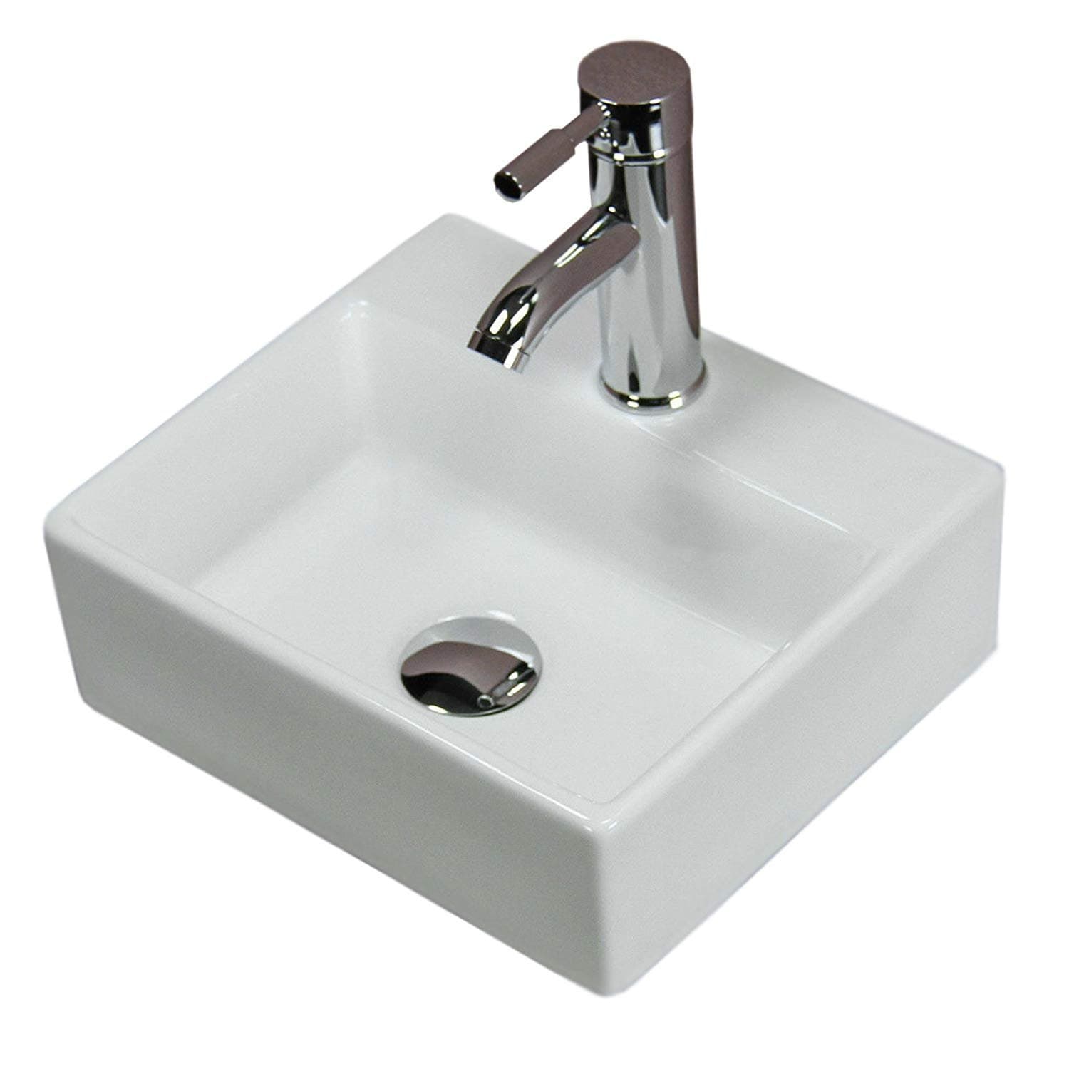 Basin Sink Bathroom Countertop Cloakroom Vessel Ceramic White Bowl Tap Waste 350
