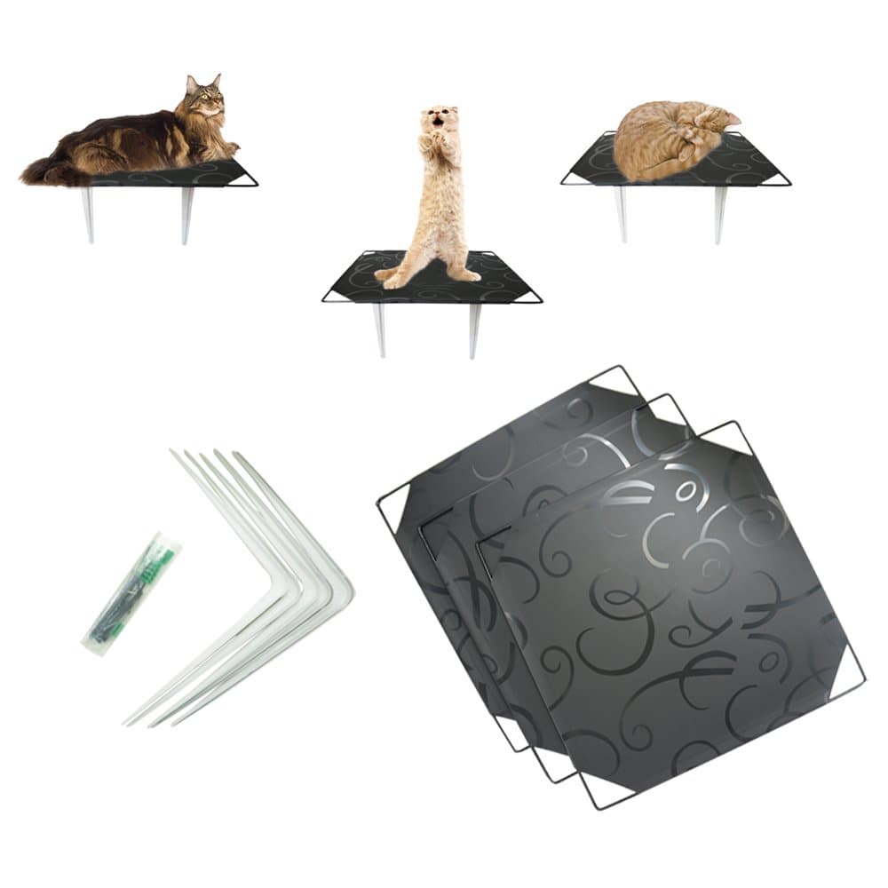3 piece set Cat Shelves Board Wall Mounted Kitten Climber Wall Tree toys for Climbing ,Jumping ,Sleeping in Black