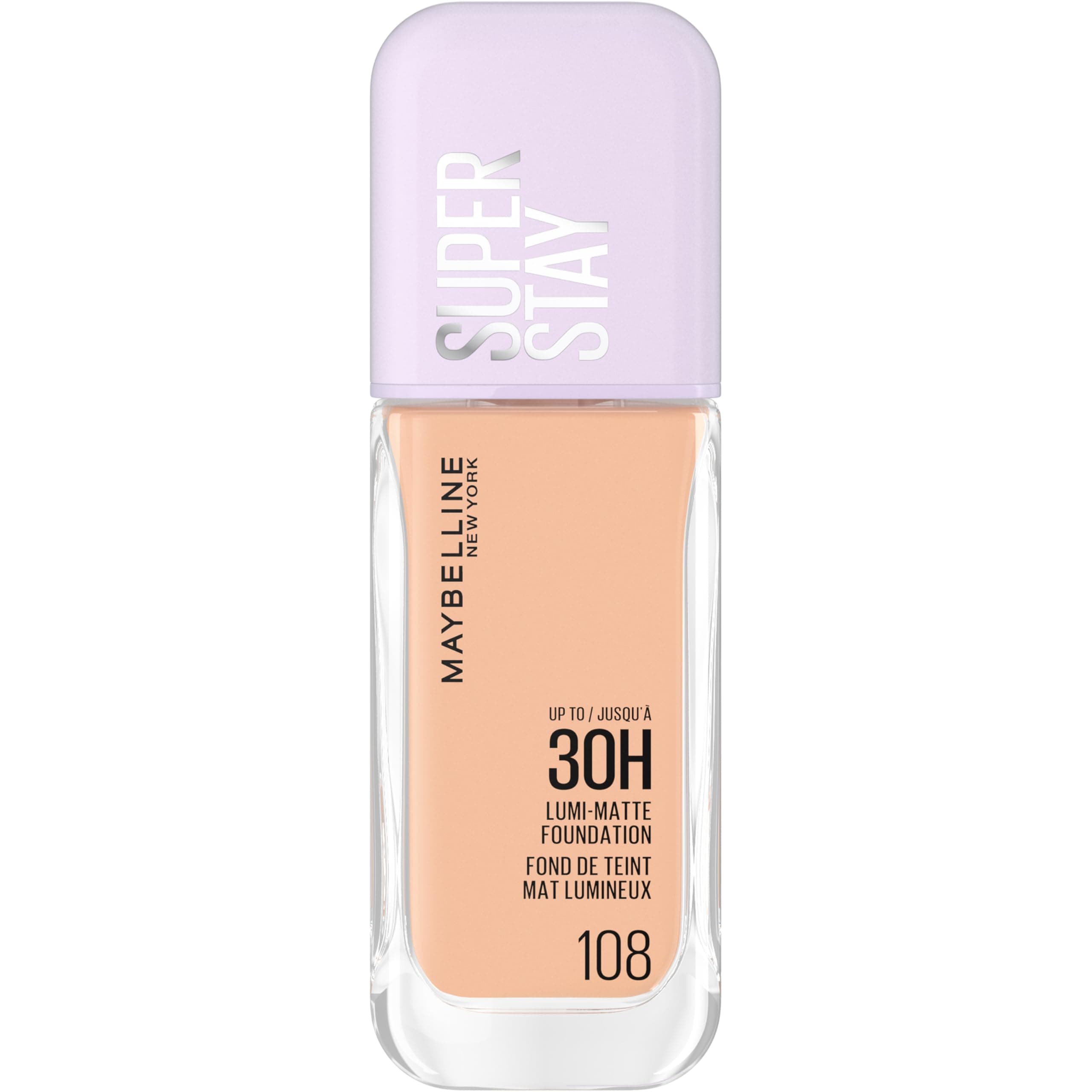 Maybelline New York Super Stay up to 30HR Lumi-Matte Foundation, Medium-Full Coverage, Vegan Formula*, Amino Acids, Niacinamide, Vitamin E, All Day Wear - Shade: 108