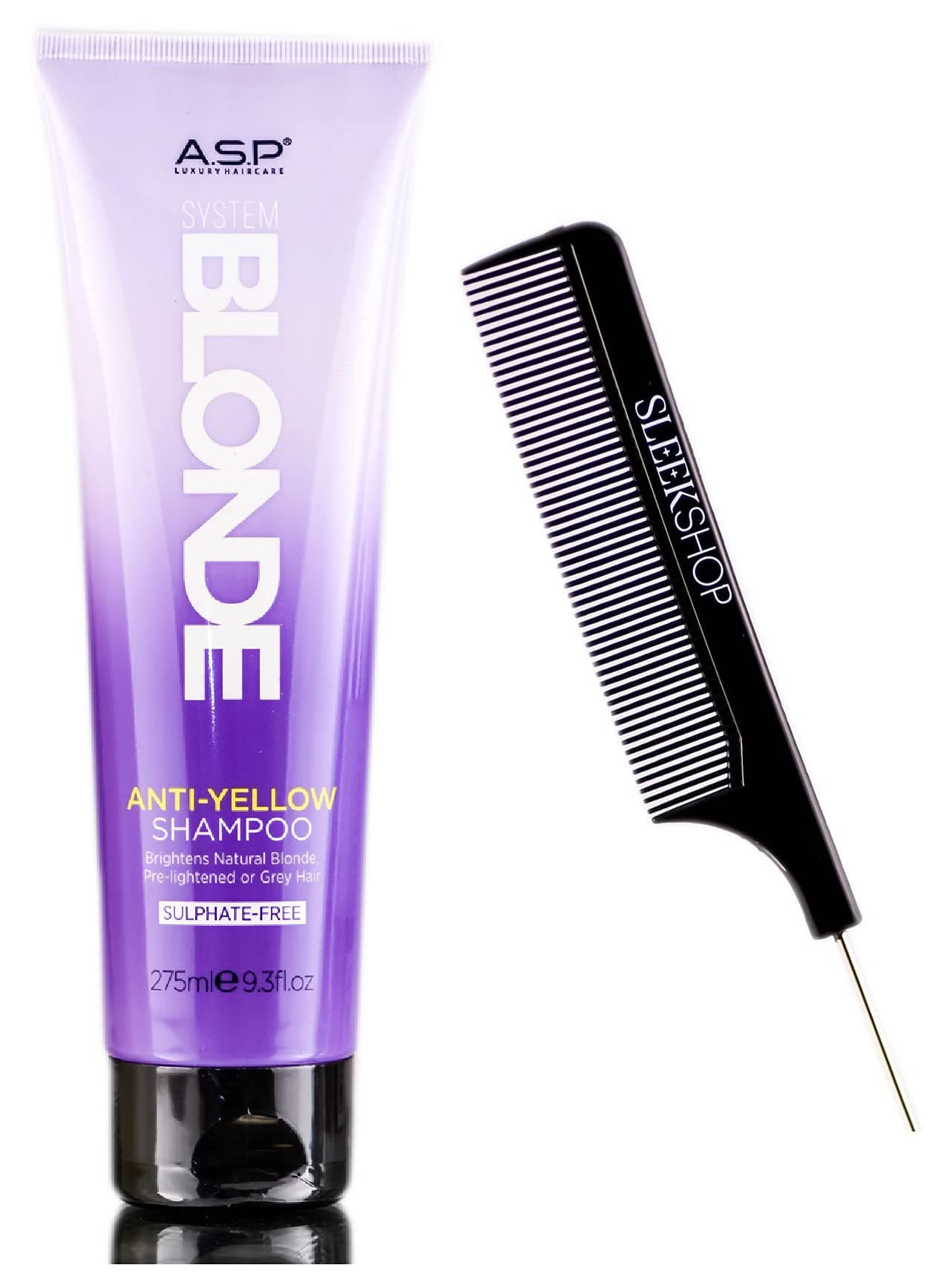 Affinage ASP System BLONDE - ANTI-YELLOW Shampoo, Sulfate-Free (wSleek Comb) Neutralize Unwanted Yellow, Brighten Blonde, Grey or White Hair (ANTI-YELLOW, 9.3 oz (PACK OF 1))
