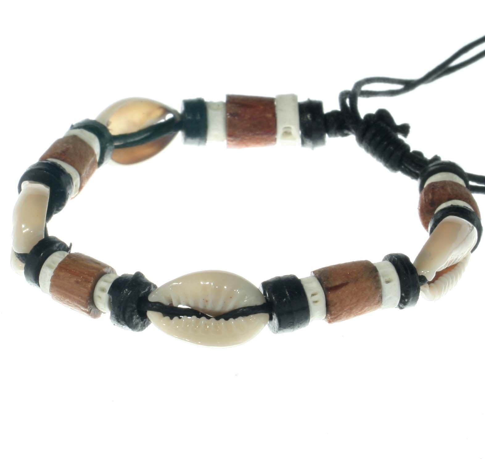 white seashell beach bracelet with brown wooden and black coco beads B2 anklet