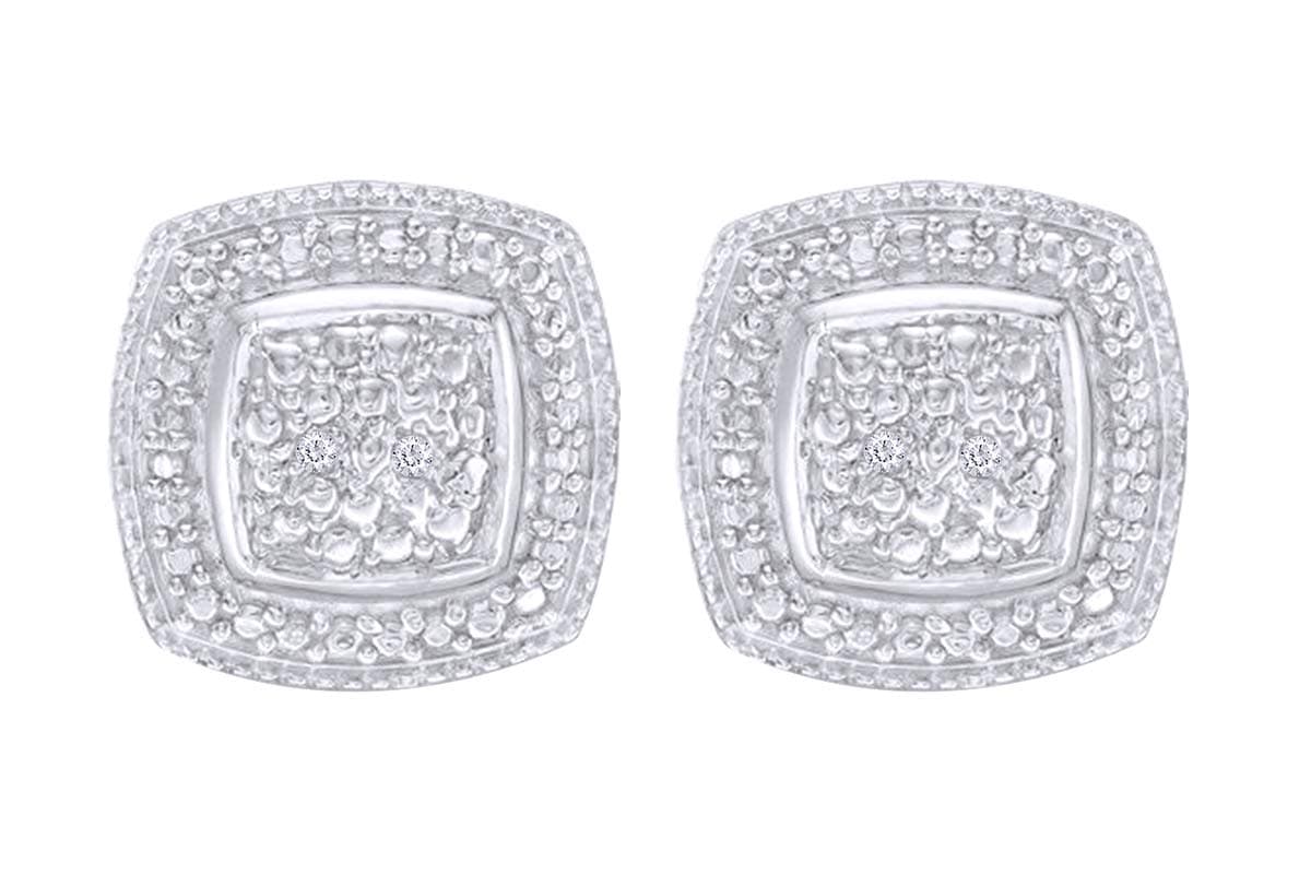 Natural Diamond Accent Cushion Frame Stud Earrings in 14K Gold Plated 925 Sterling Silver Jewelry gift for Women (0.01 Cttw, I-J Color, I2-I3 Clarity) Valentine's Day Gift For Her
