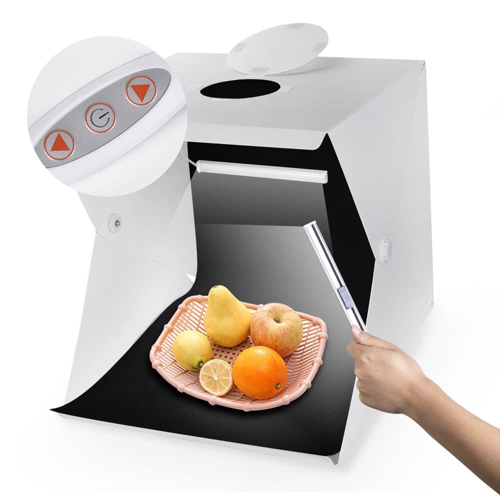 Zecti Dimmable 15.7x15.7 Inch Portable Photo Studio Light Box with 2 Adjustable LED Strip Lights and Black and White Backdrops for Photography Shooting